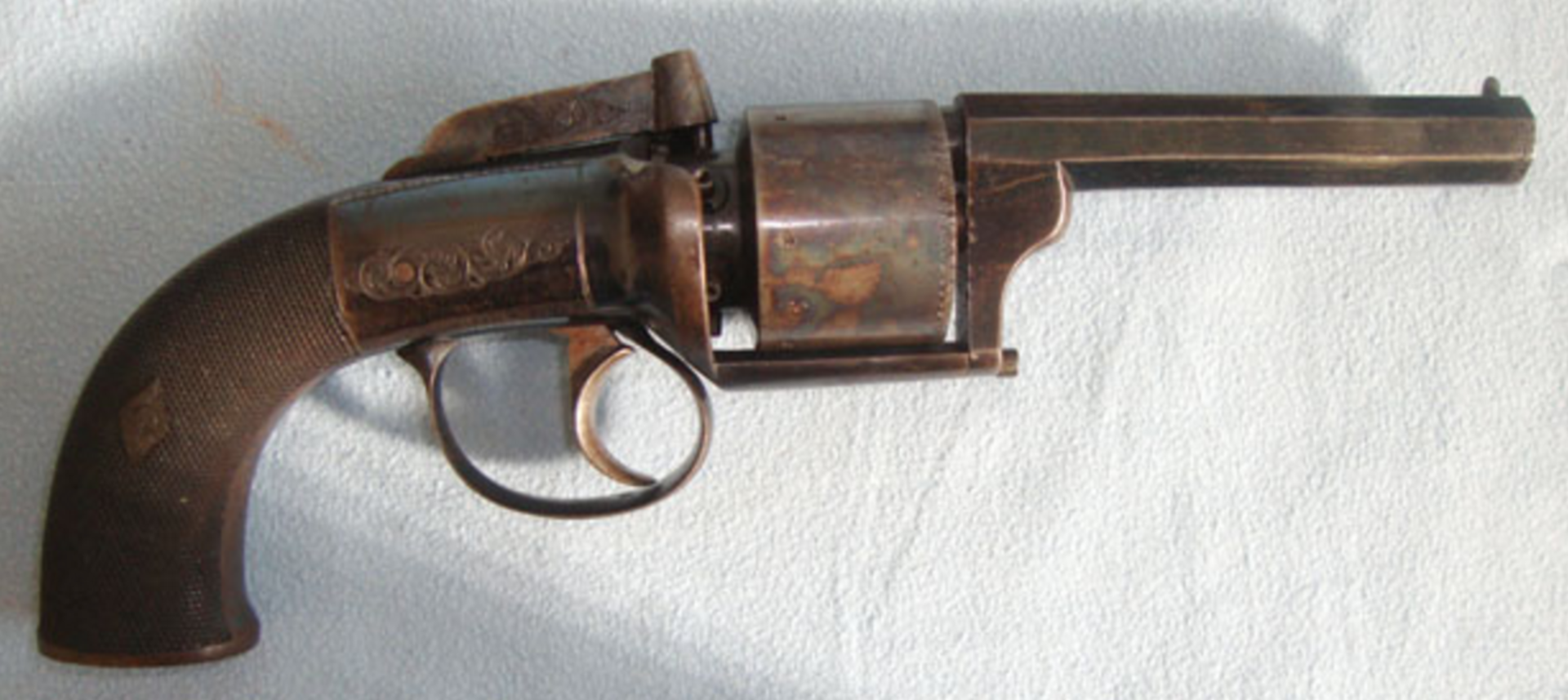 MINT, C1840, English Laird's Patent .44" Bore, Transitional 6 Shot Bar Hammer Percussion Revolver