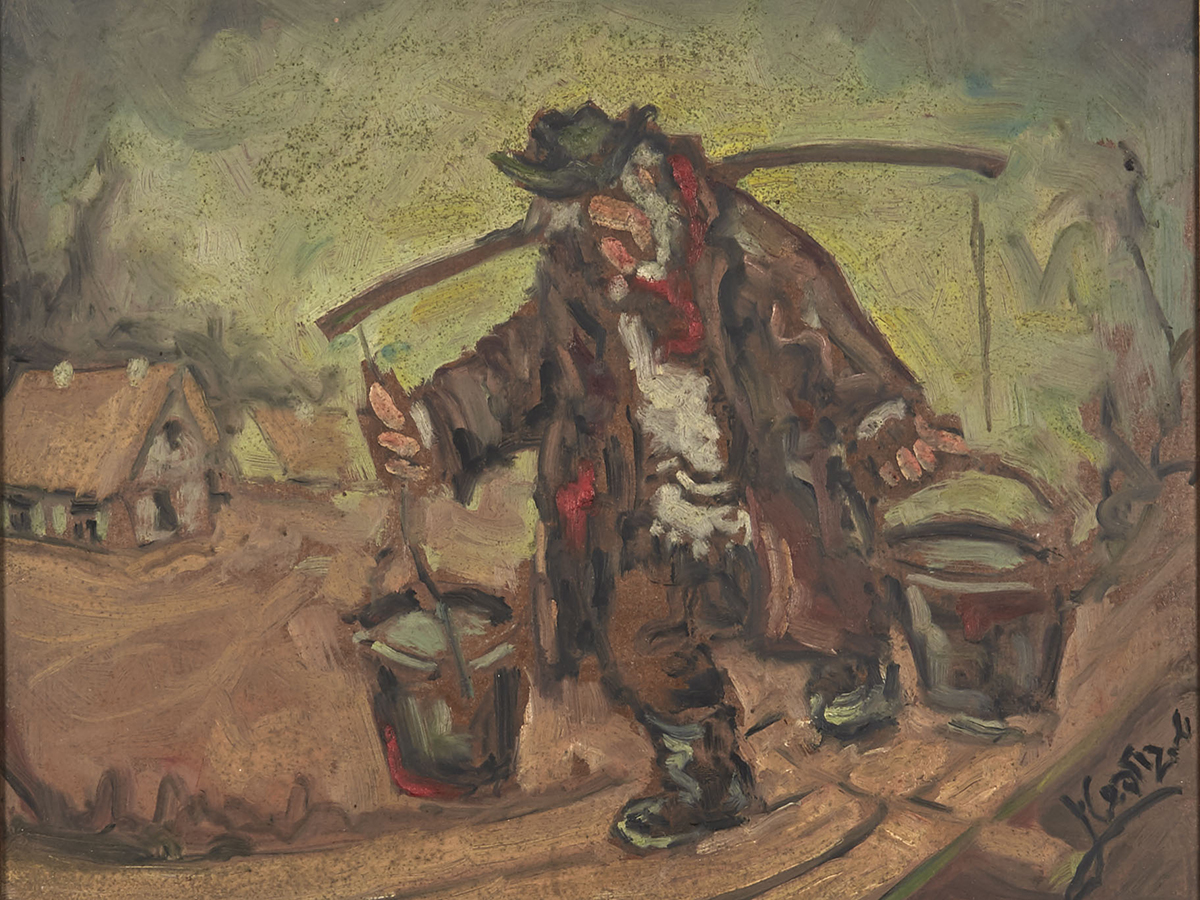 Man Carrying Buckets, Oil On Board, Signed, Mid 20Th C. - Image 2 of 4