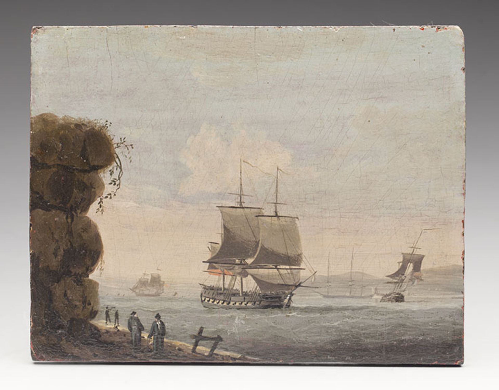 Antique British Coastal Scene Painting, Oil On Panel 18/19Th C.