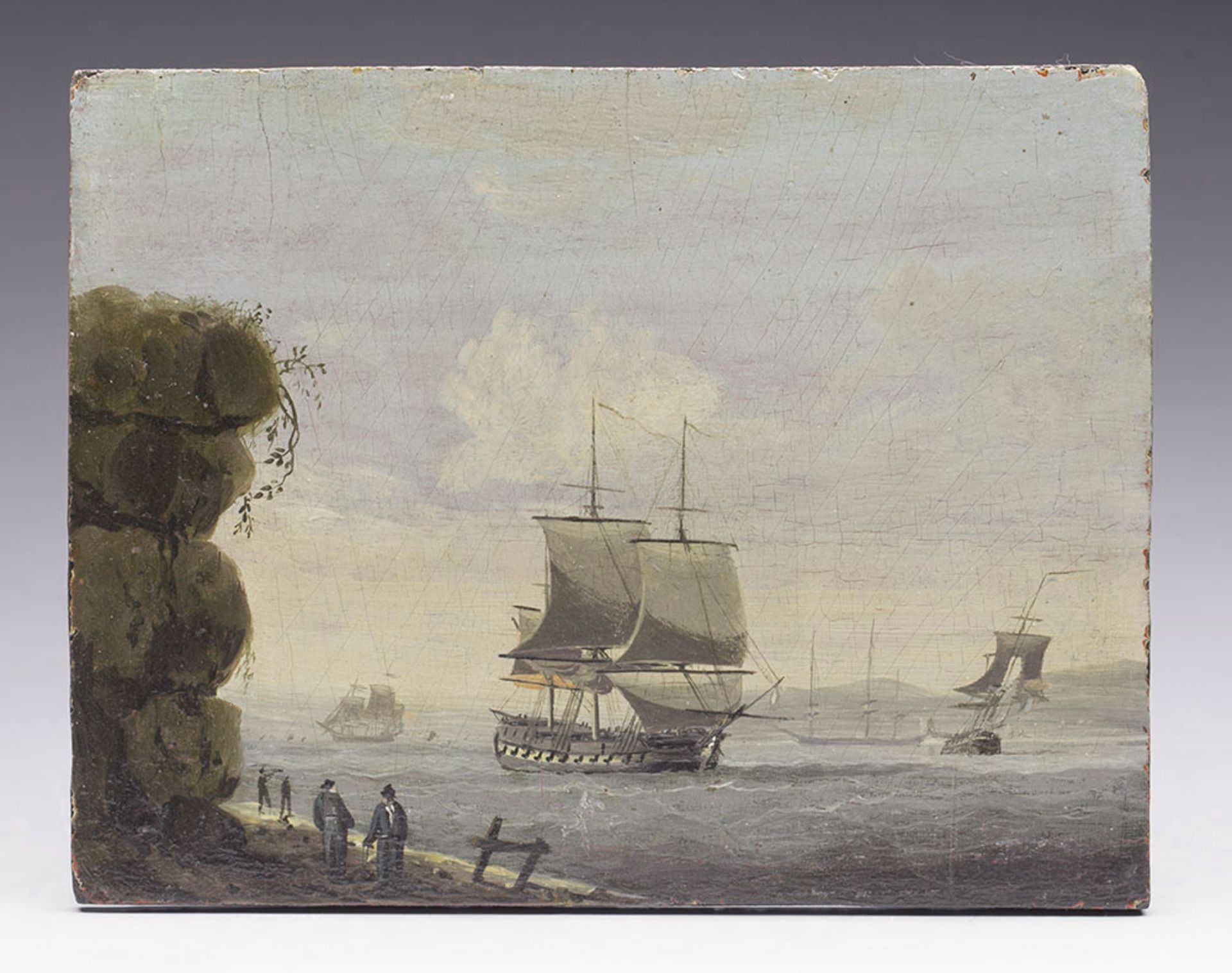 Antique British Coastal Scene Painting, Oil On Panel 18/19Th C. - Image 6 of 6