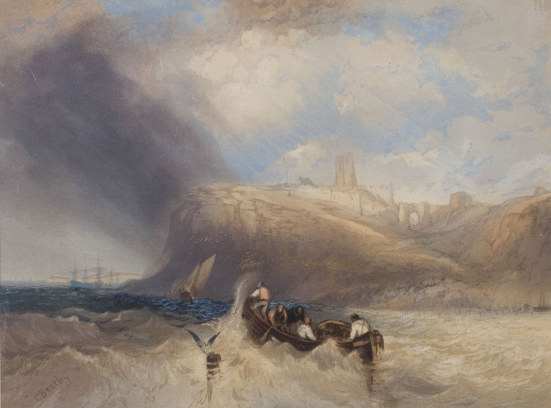 View Of Scarborough Castle, Watercolour By Charles Bentley RESERVE LOWERED - Image 2 of 9