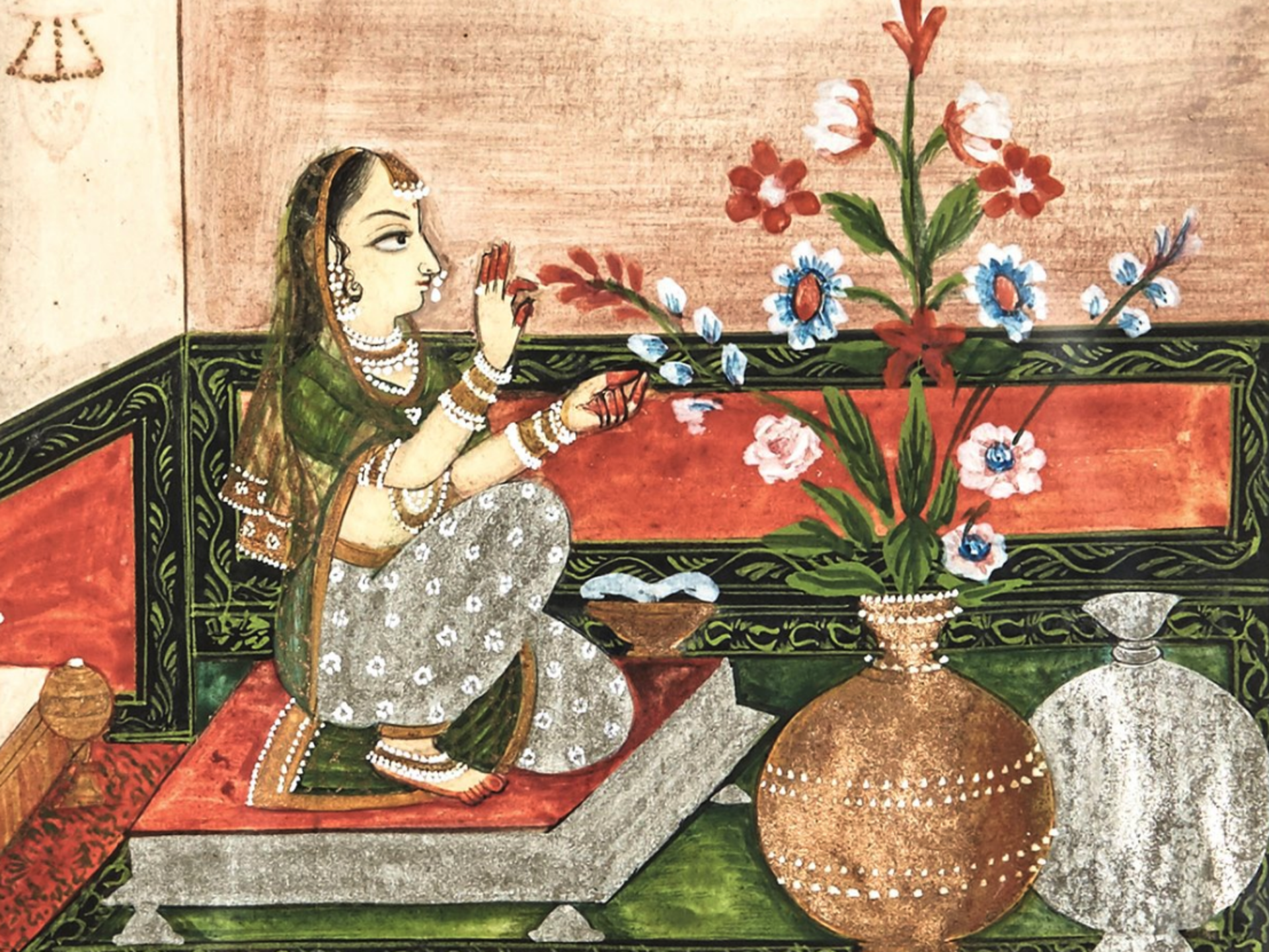 Antique Indian Watercolour, Interior Scene, 19Th C. - Image 4 of 6