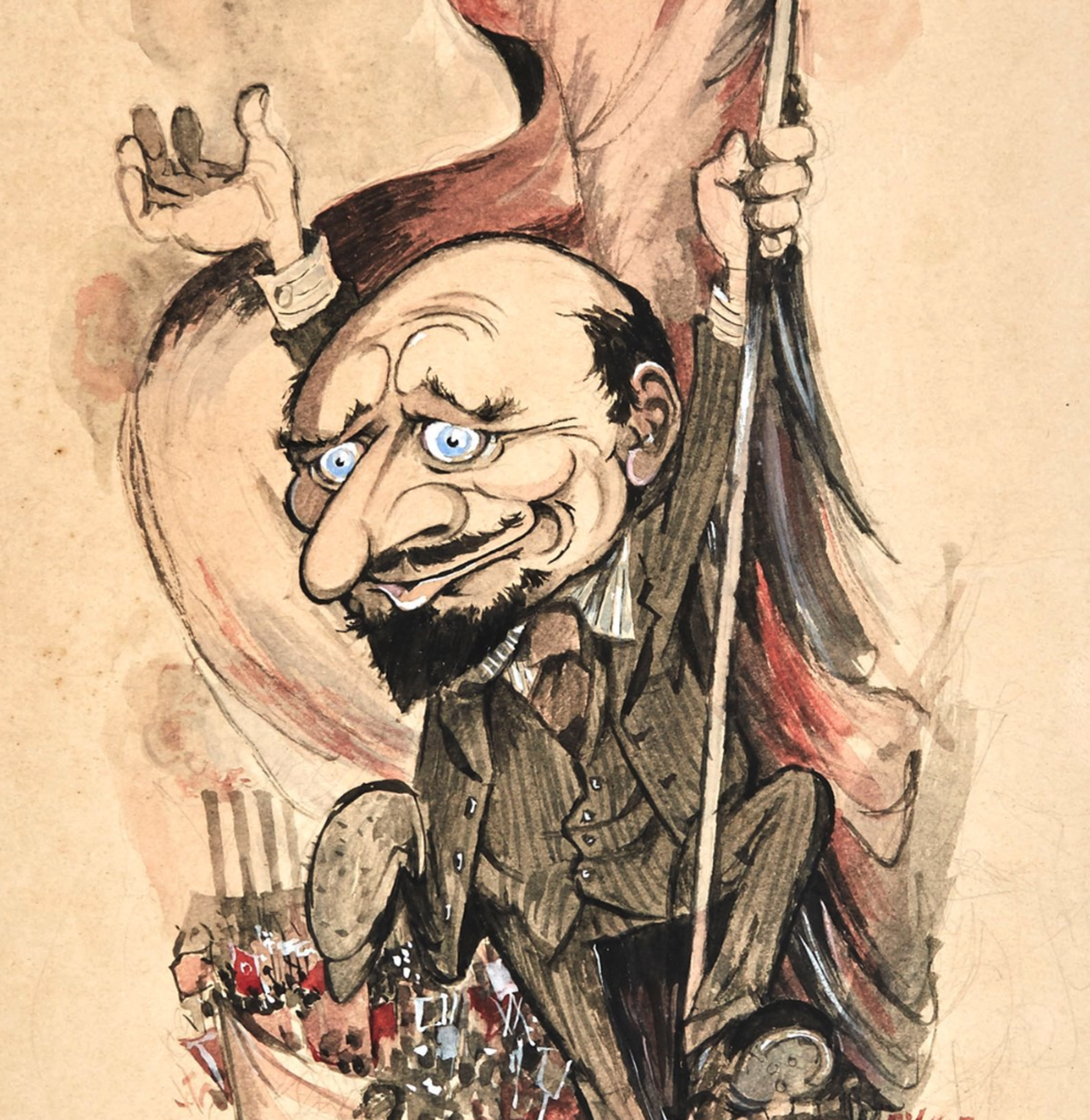 Caricature Of Lenin, Pencil And Watercolour, Signed Gibons - Image 3 of 4