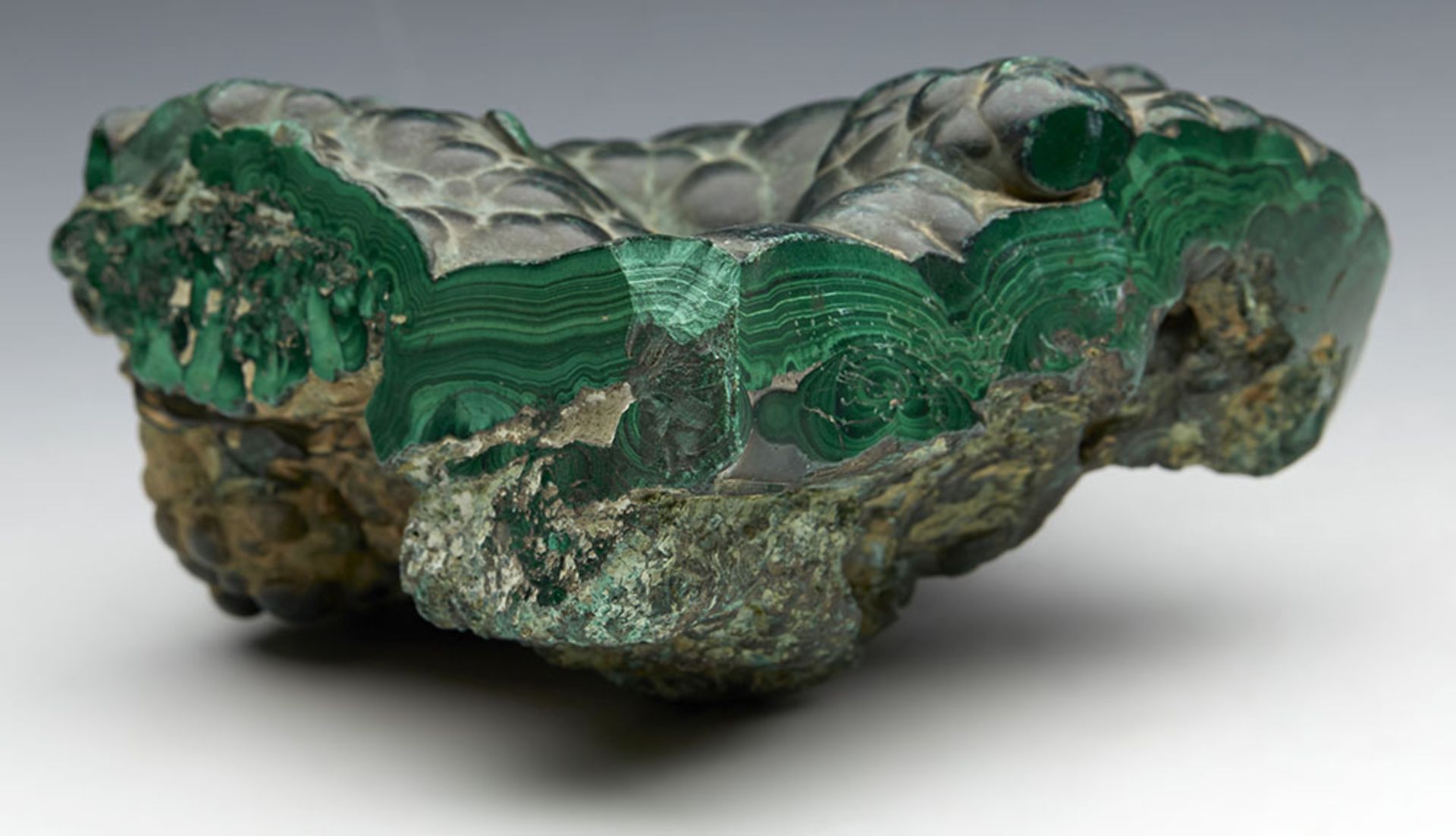 FOREST GREEN FIBROUS MALACHITE ROCK WITH POLISHED SIDES