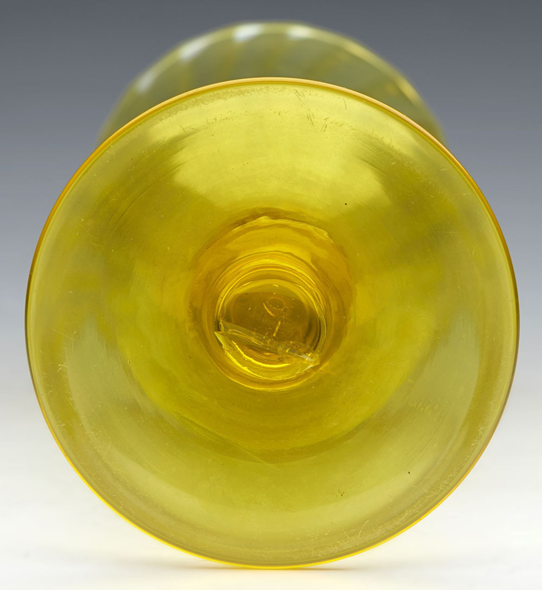 ANTIQUE JOHN WALSH YELLOW URANIUM GLASS PEDESTAL VASE SIGNED C.1900 - Image 4 of 7