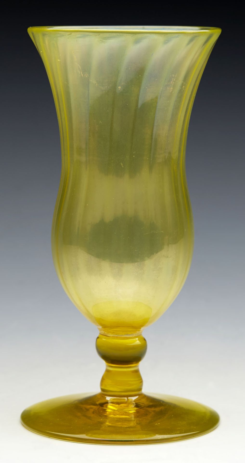 ANTIQUE JOHN WALSH YELLOW URANIUM GLASS PEDESTAL VASE SIGNED C.1900 - Image 7 of 7