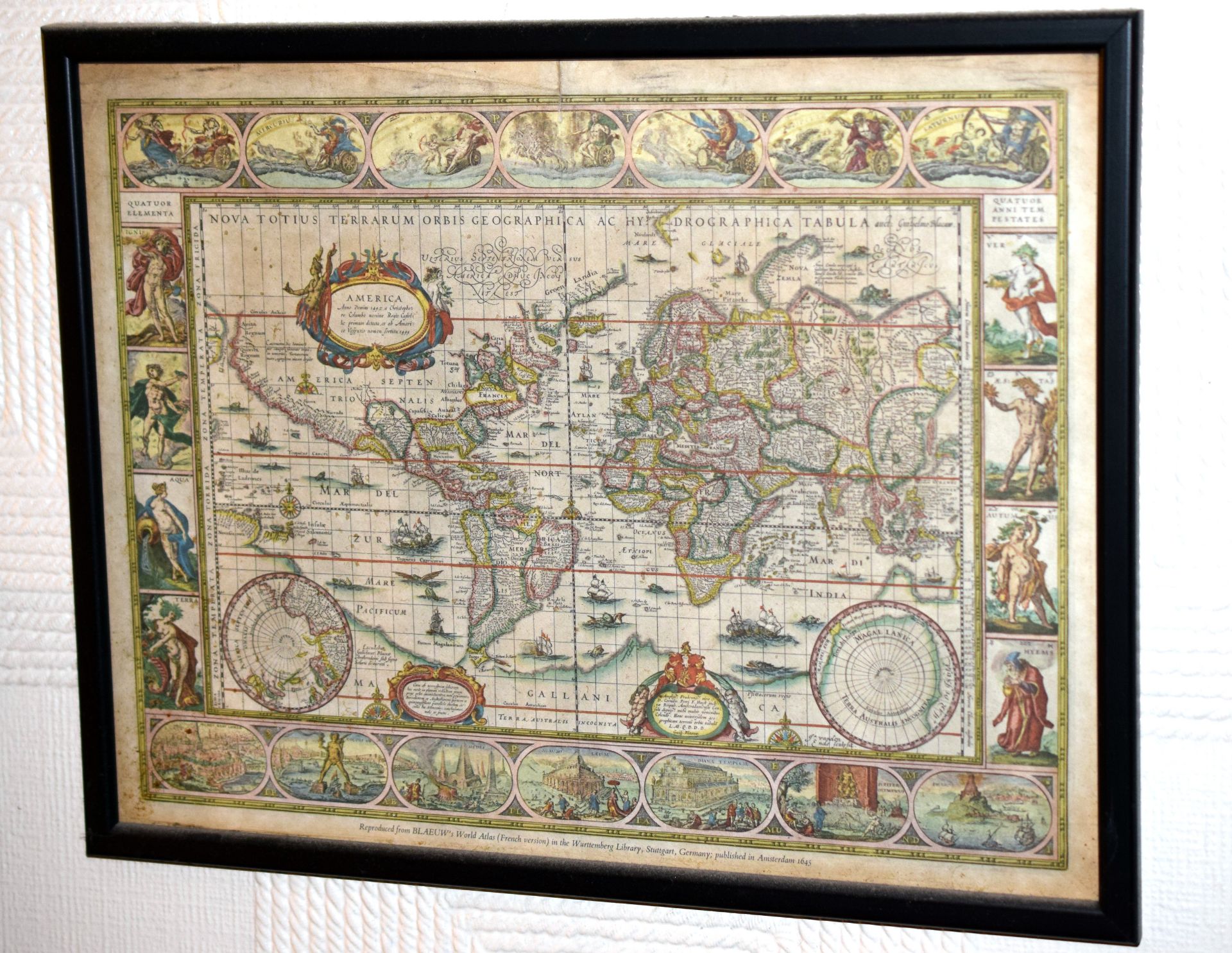 Old Map Of The World Framed And Behind Glass NO RESERVE