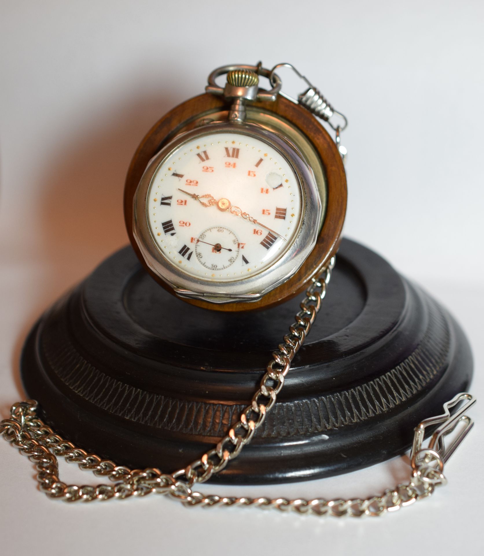 Silver Cased French Pocket Watch With Movement Signed C.Crettiez On Display Stand