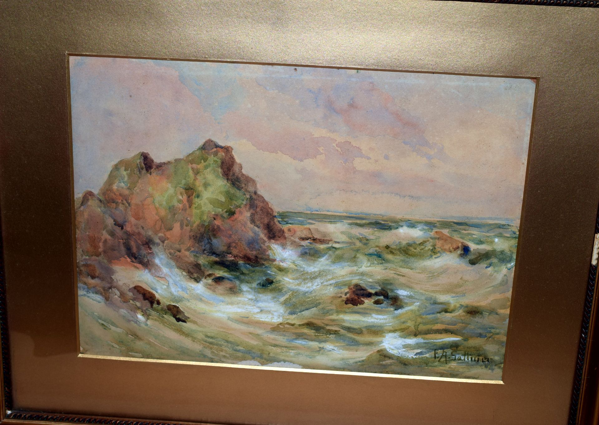 Coastal Study Watercolour Painting by Florence Anne Saltmer c1895 NO RESERVE