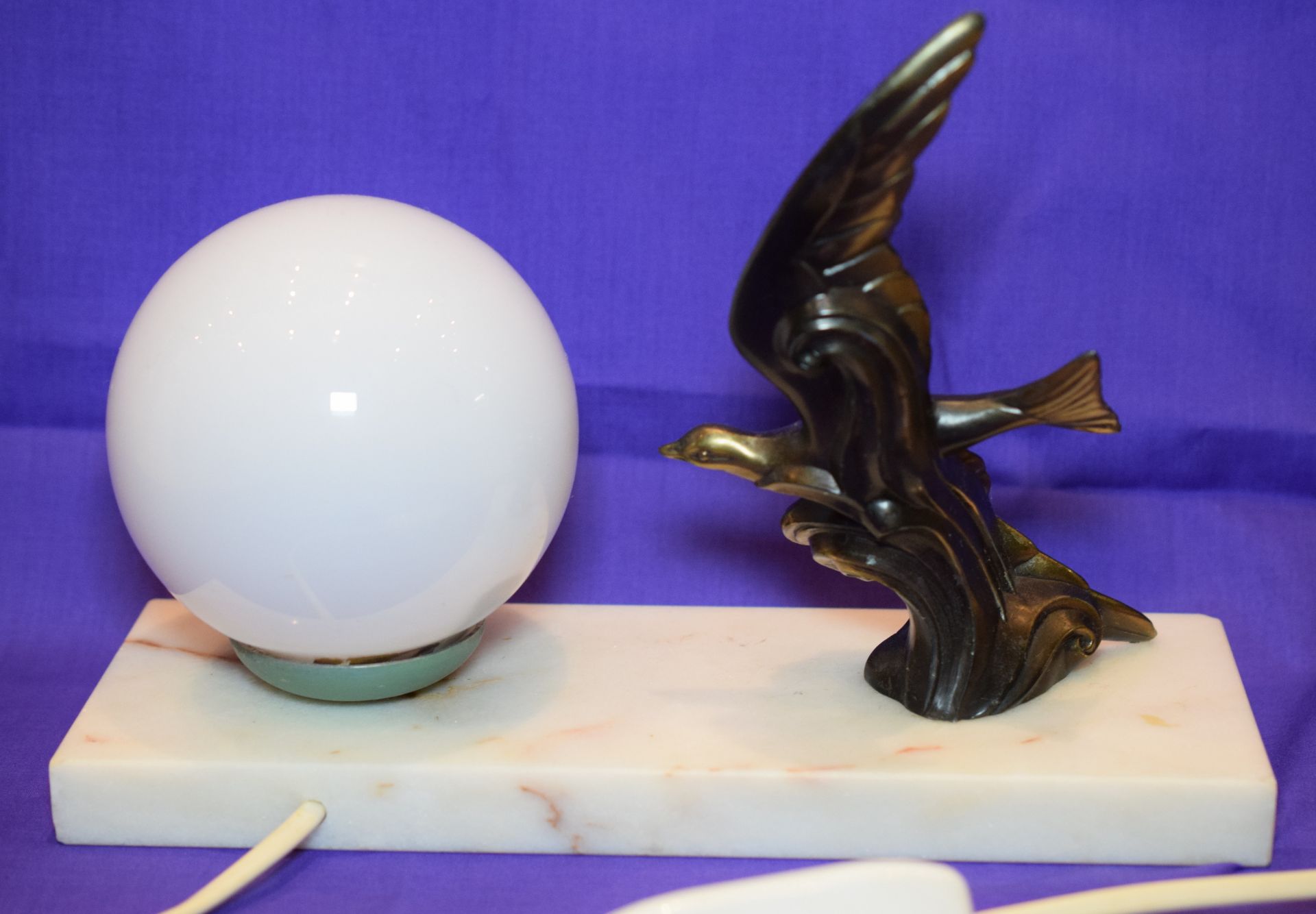 Art Deco Lamp With Flying Dove Sculpture And Marble Base - Image 4 of 5