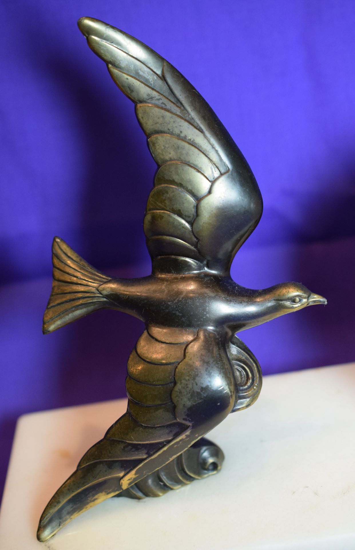 Art Deco Lamp With Flying Dove Sculpture And Marble Base - Image 2 of 5