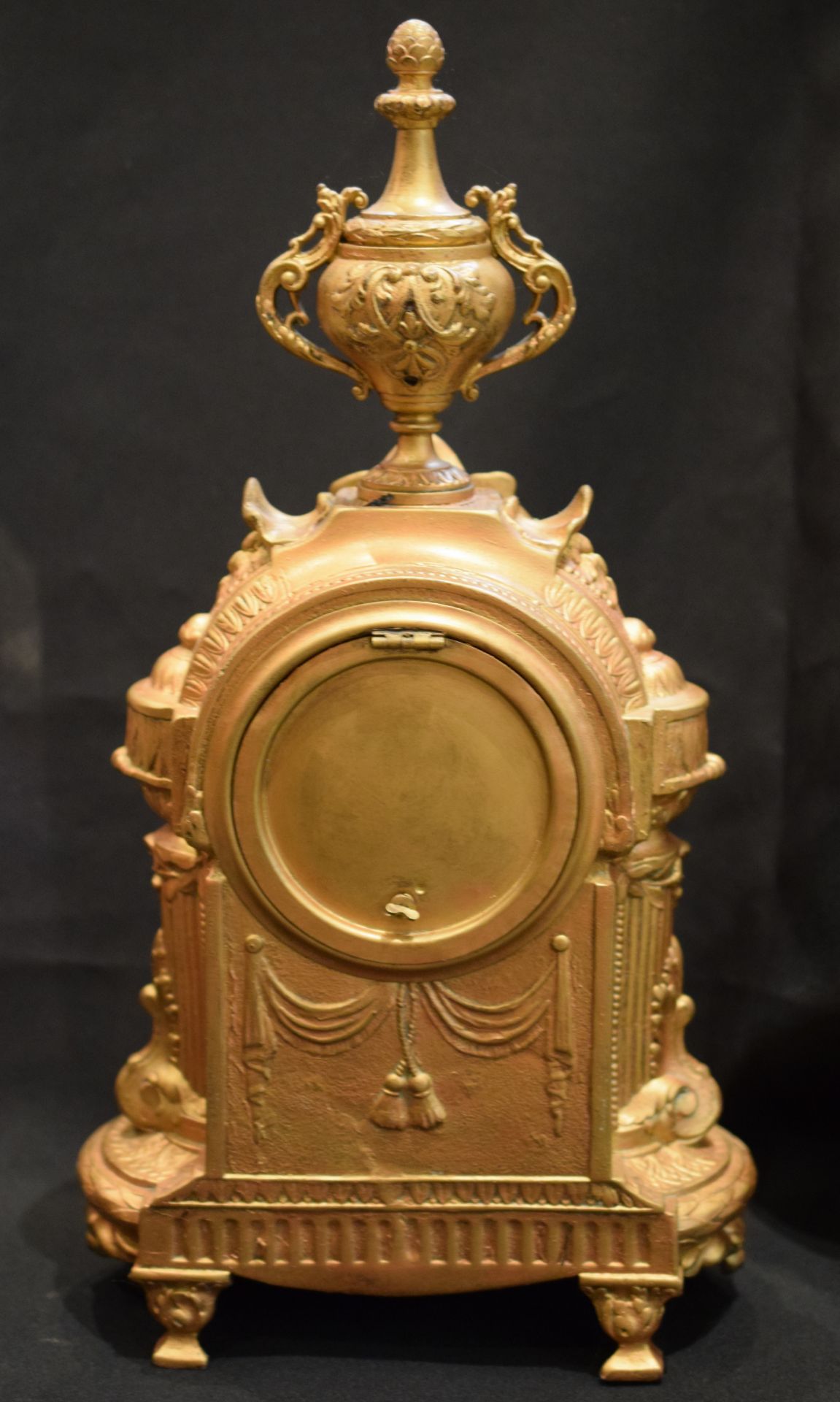 American Brass Gilded Mantel Clock Late 1800s Ansonia With Severes Style Panels - Image 6 of 7