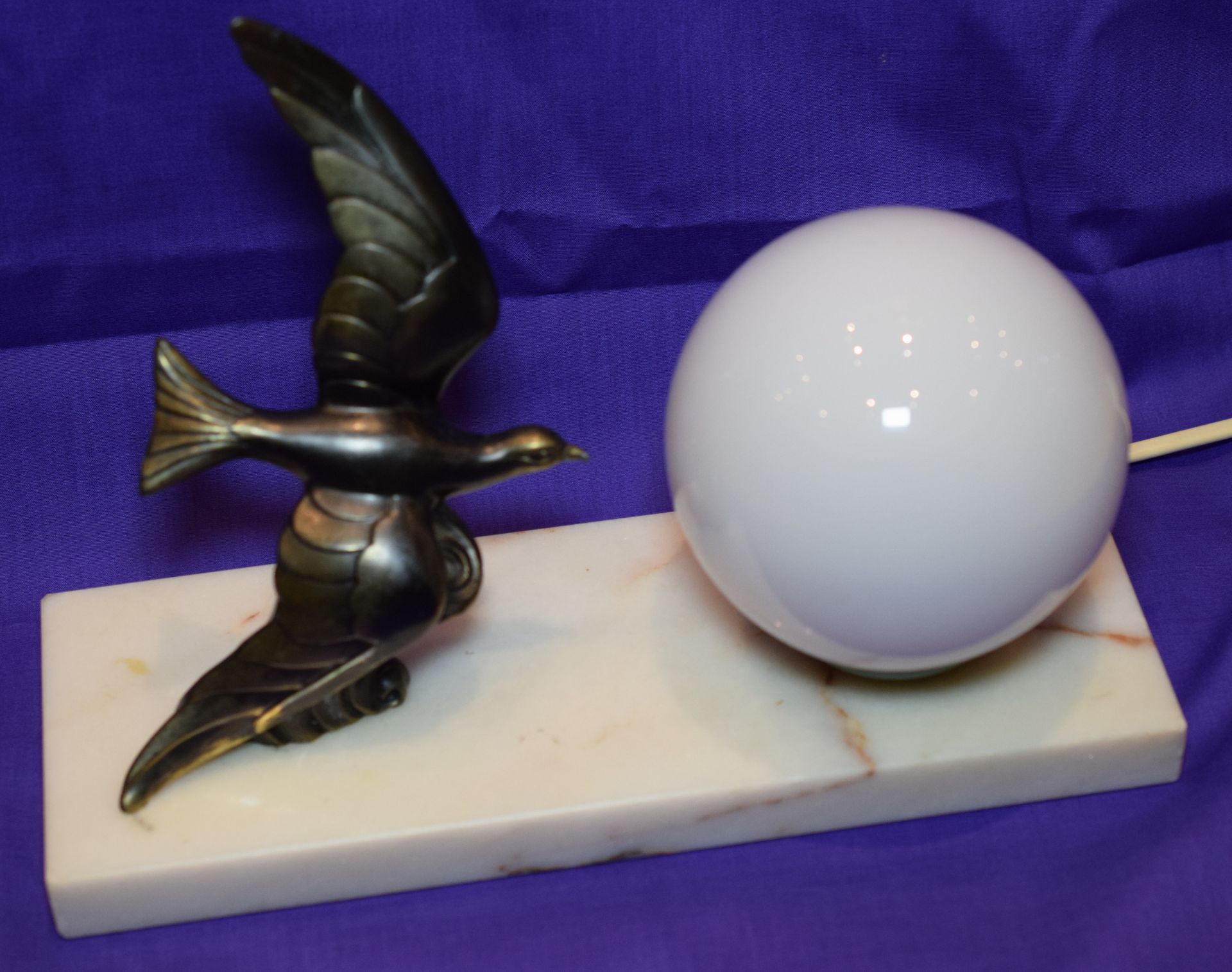 Art Deco Lamp With Flying Dove Sculpture And Marble Base