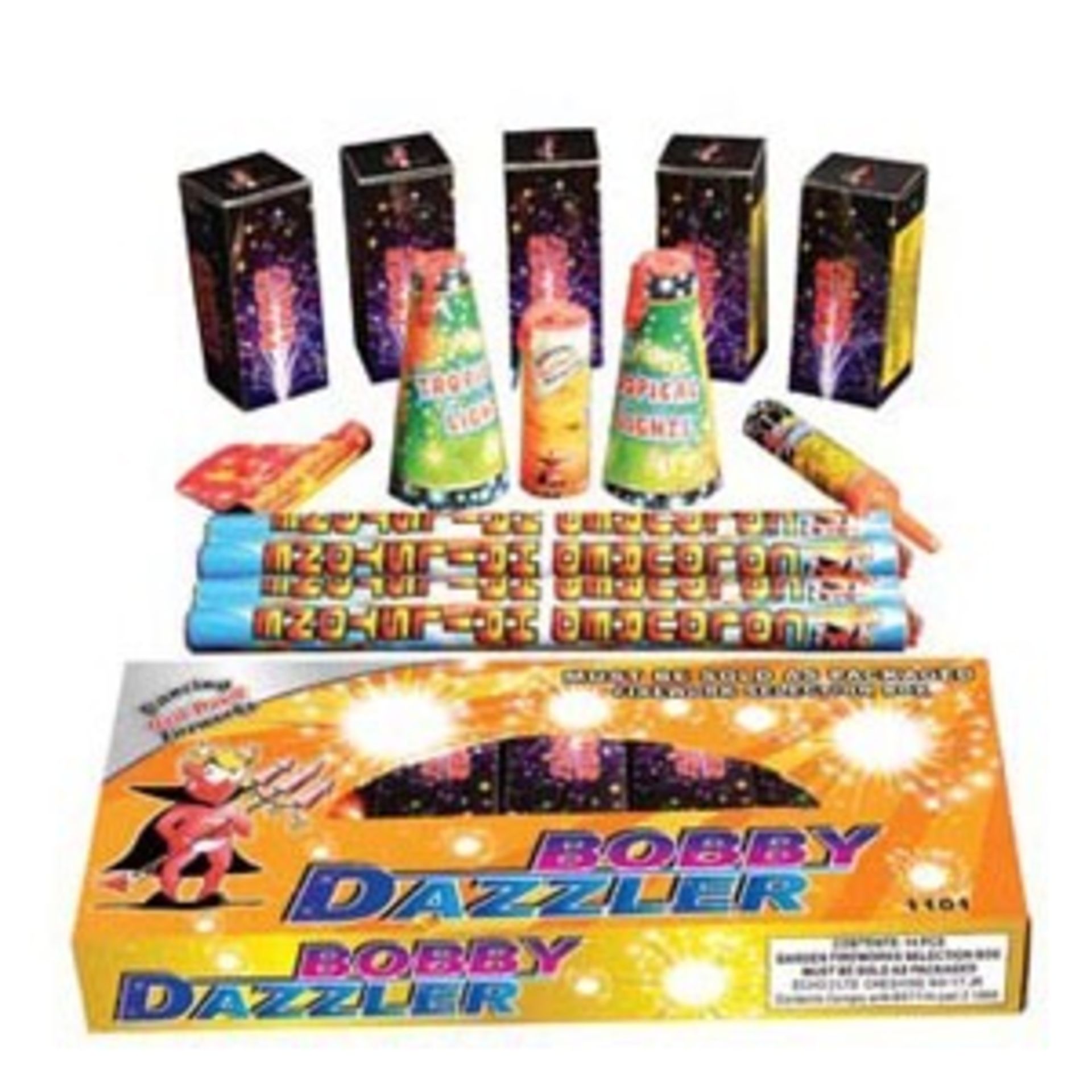 4 x Dancing Red Devil Fireworks - Bobby Dazzler 14 Piece Selection Boxes. Please note: NO DELIVERY