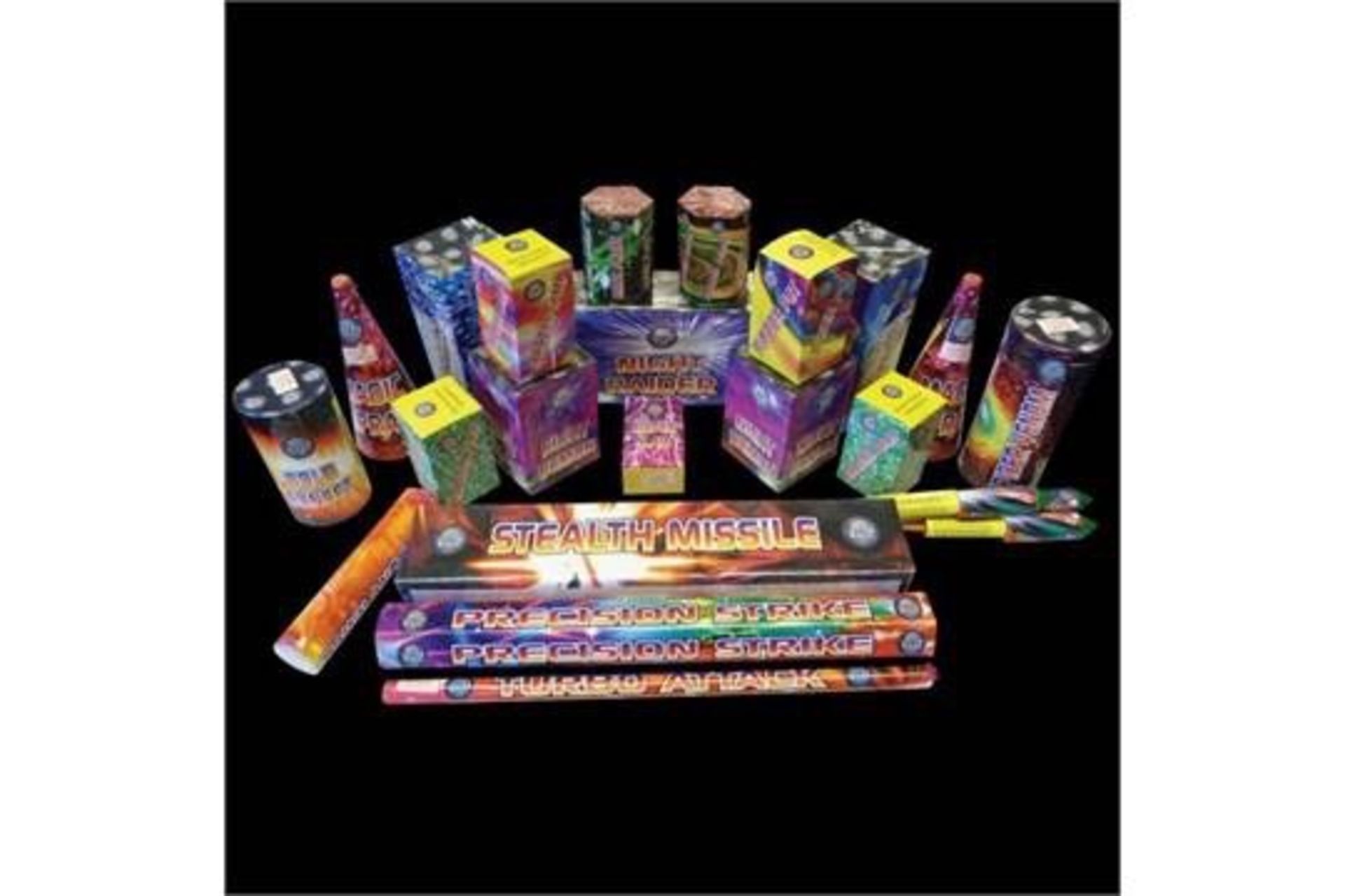 1 x Vendetta 23 Piece Firework selection box. Includes: Repeaters, rockets, fountines and much