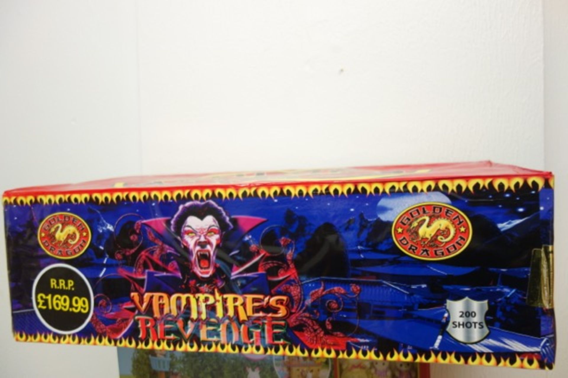 1 x Golden Dragon Fireworks - Vampires Revenge - 200 Shot Cake - Price Marked at £169.99. A 200 shot