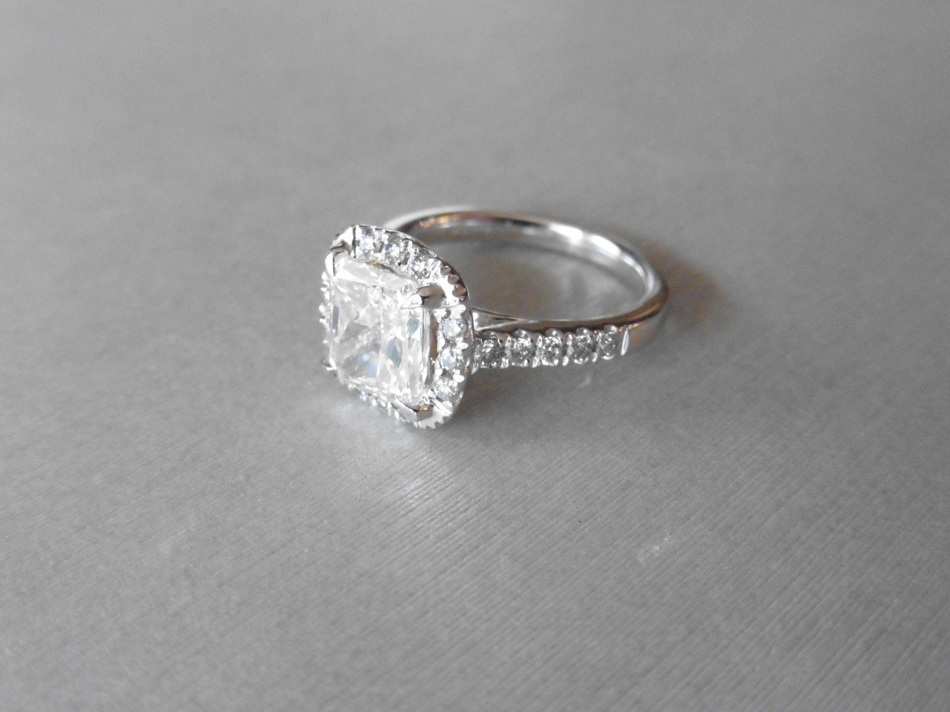 2.03ct Platinum diamond set solitaire ring set with a cushion radiant cut diamond, K colour and - Image 5 of 7