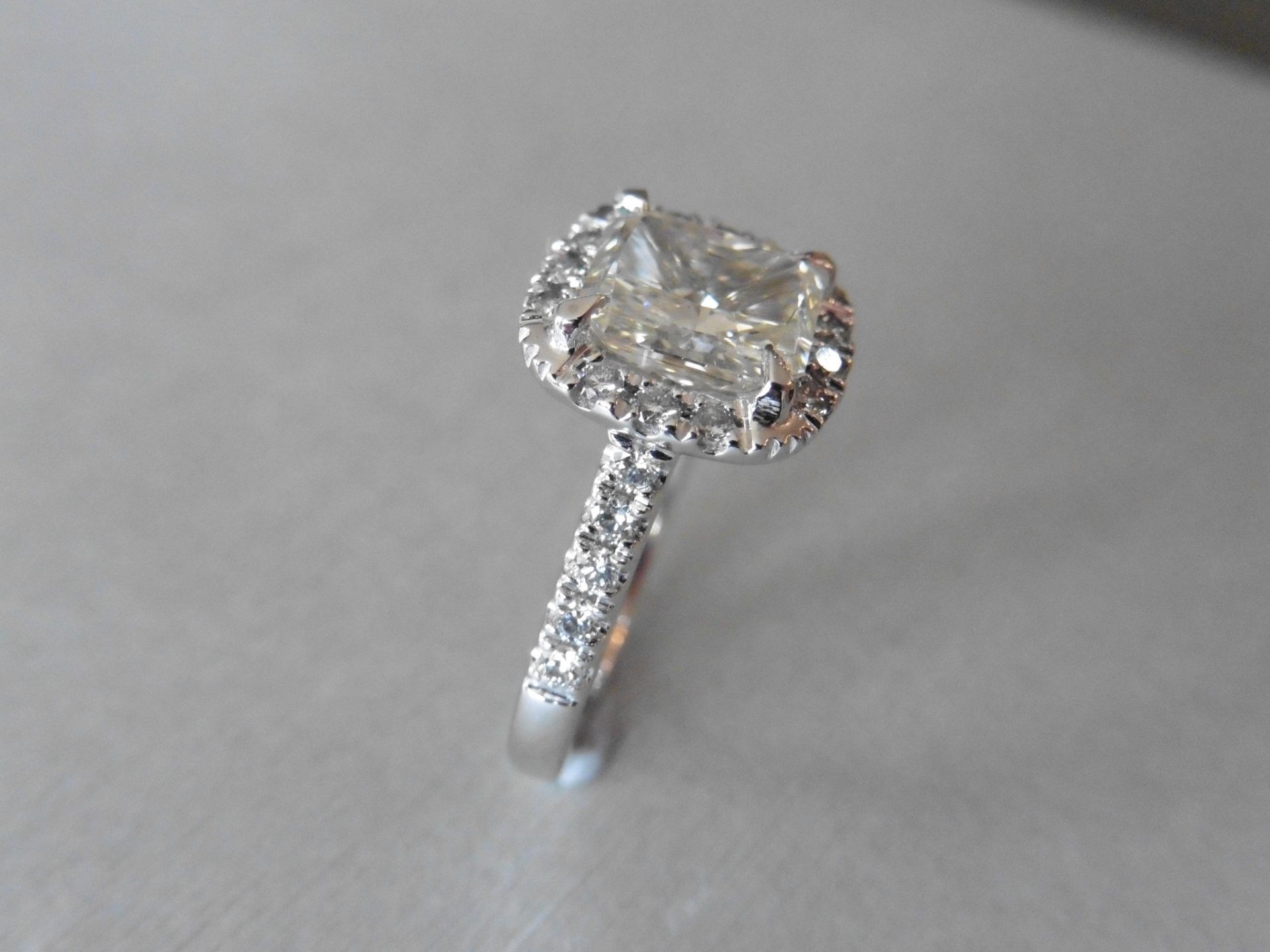 2.03ct Platinum diamond set solitaire ring set with a cushion radiant cut diamond, K colour and - Image 4 of 7
