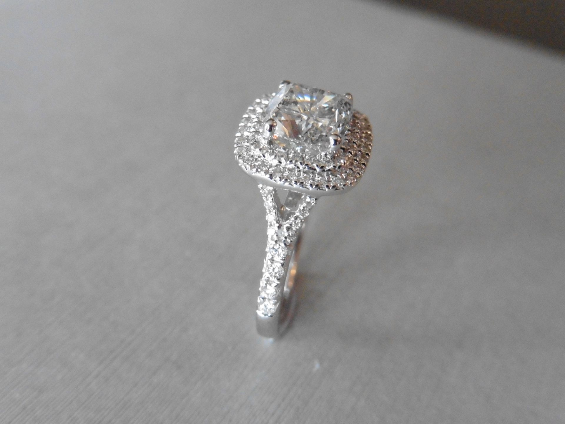 1.81ct diamond set solitaire ring with a cushion cut diamond in the centre, F colour, I1 clarity. - Image 2 of 5