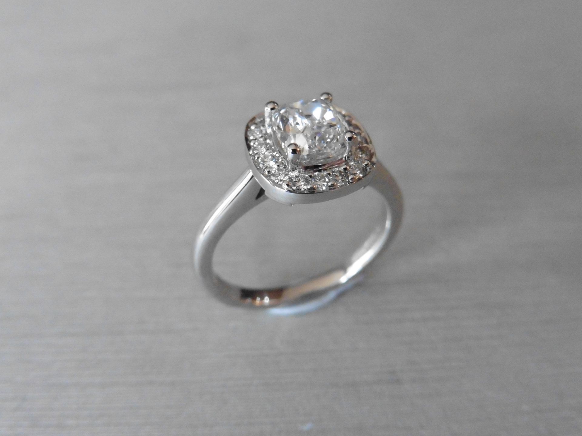 1.20ct Platinum diamond set solitaire ring set with a cushion cut diamond, D colour and VS2 clarity. - Image 2 of 5