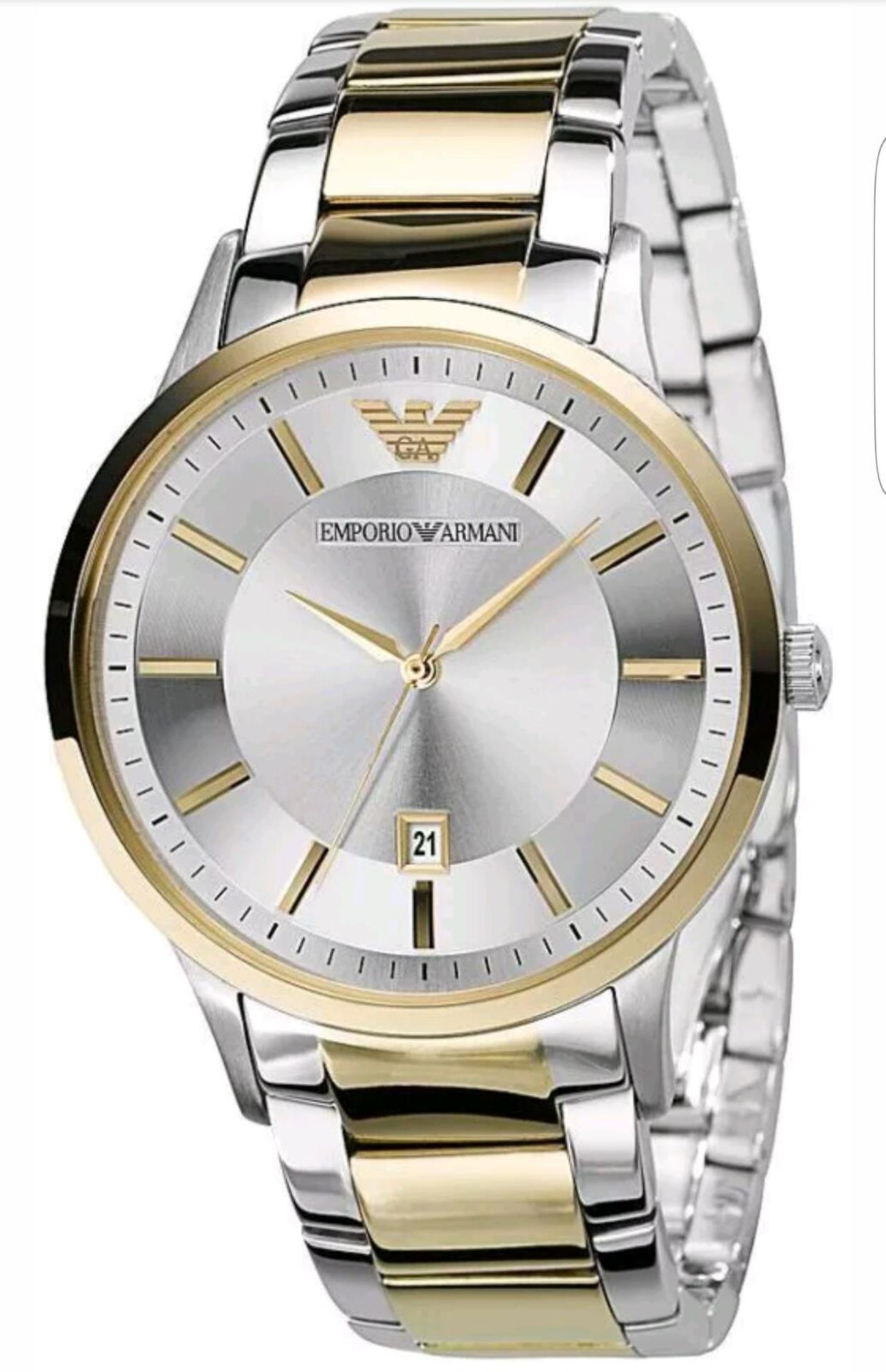 BRAND NEW EMPORIO ARMANI AR2449, GENT'S TWO TONE SILVER/ GOLD DESIGNER WATCH, COMPLETE WITH ORIGINAL