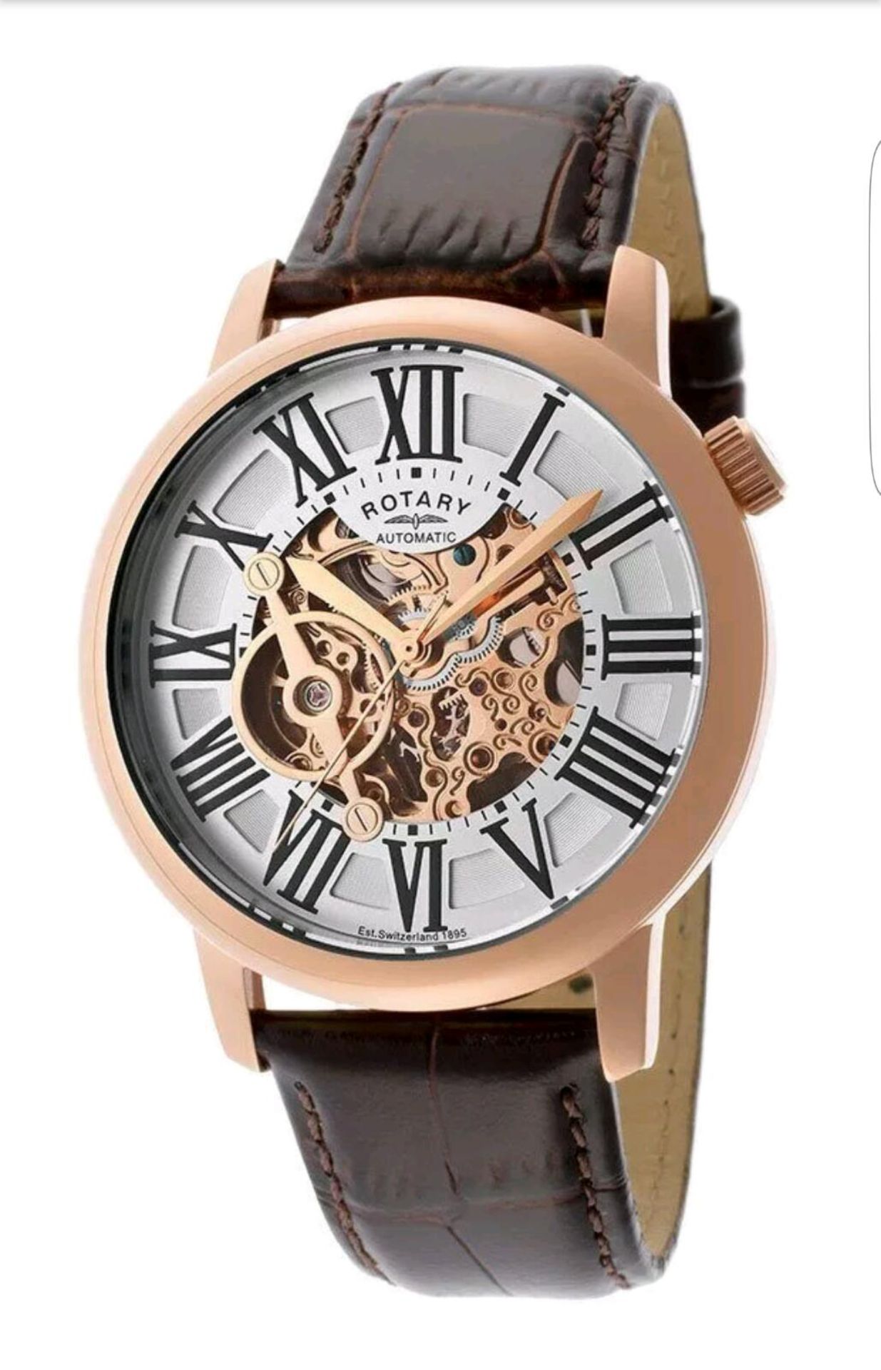 BRAND NEW ROTARY GLE000017/21 MENS AUTOMATIC ROSE GOLD SKELETON WATCH, COMPLETE WITH ORIGINAL BOX