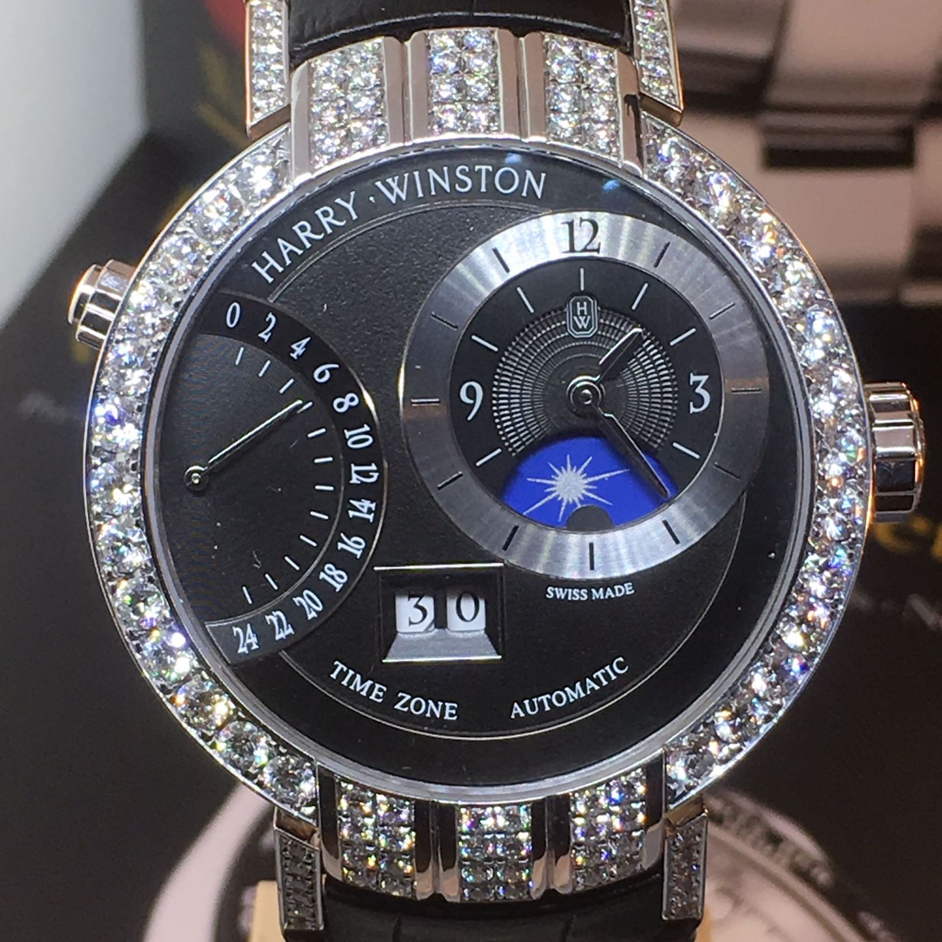 HARRY WINSTON Premier Excenter 18k White Gold Watch with box & papers
