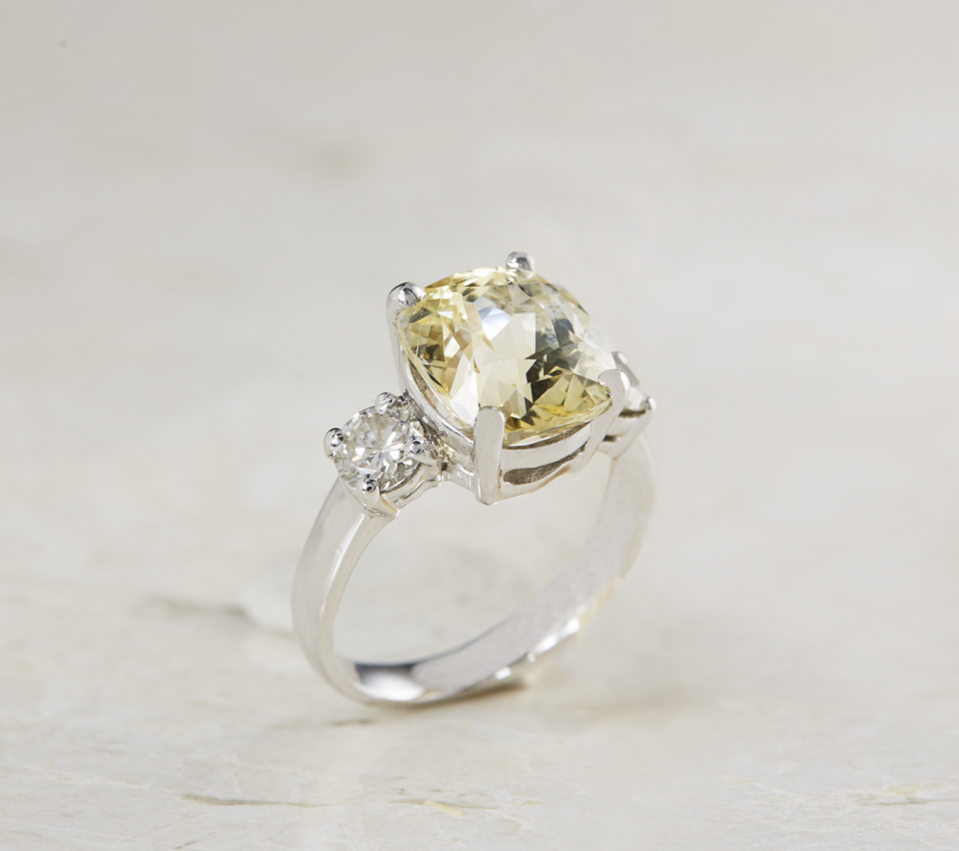 Platinum 6.07ct Yellow Sapphire & 0.68ct Diamond Ring