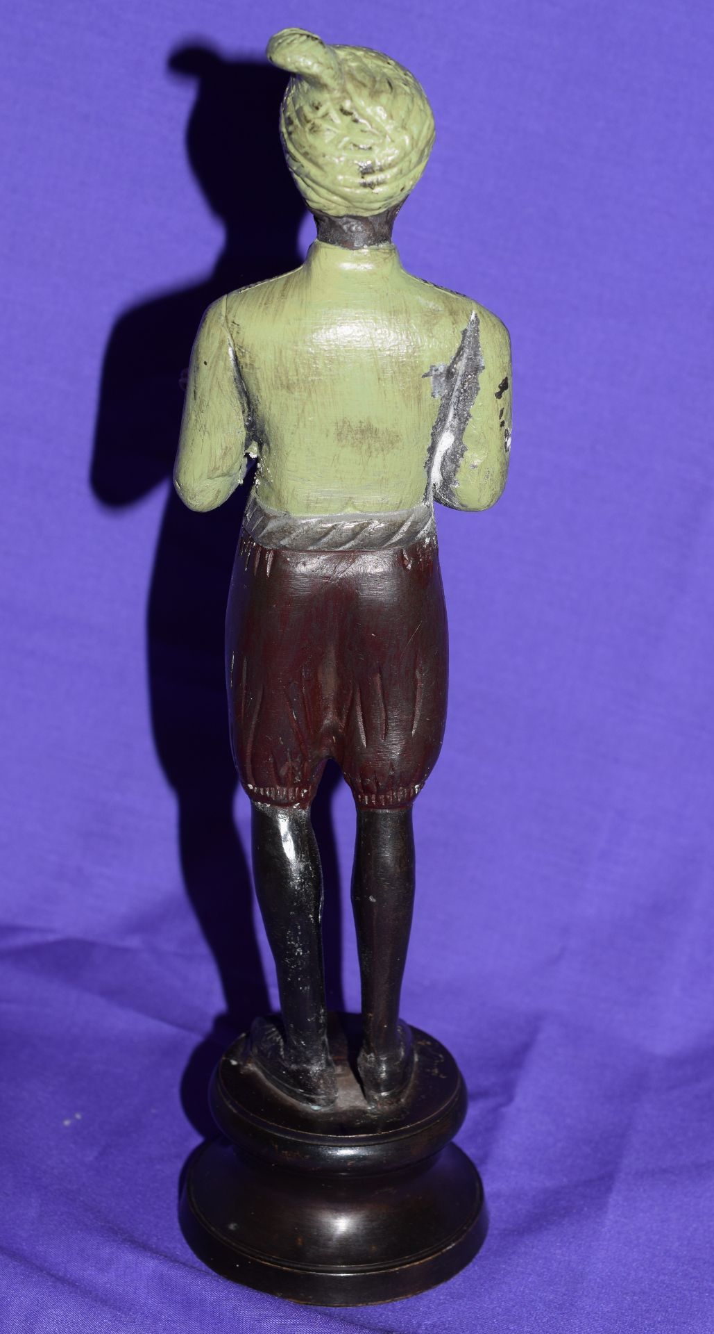 Bronze Cold Painted Figure Of An Eastern Male (Siamese?) Hold A Shell As Tray - Image 4 of 6