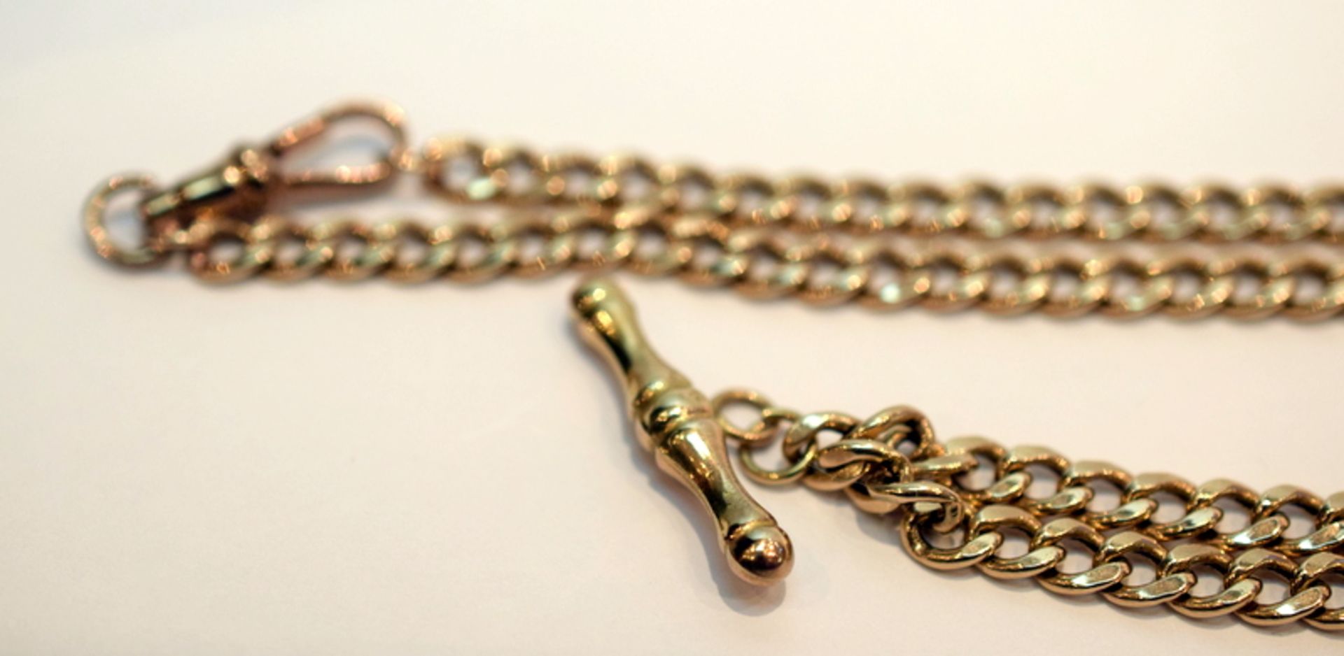9ct Rose Gold Albert Watch Chain With 9ct Rose Gold T-Bar - Image 3 of 6