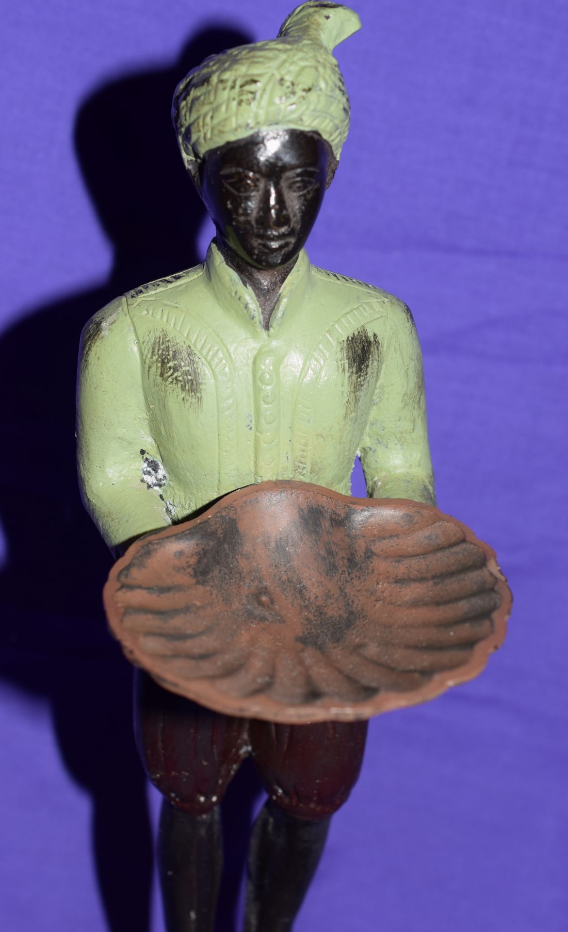 Bronze Cold Painted Figure Of An Eastern Male (Siamese?) Hold A Shell As Tray - Image 2 of 6