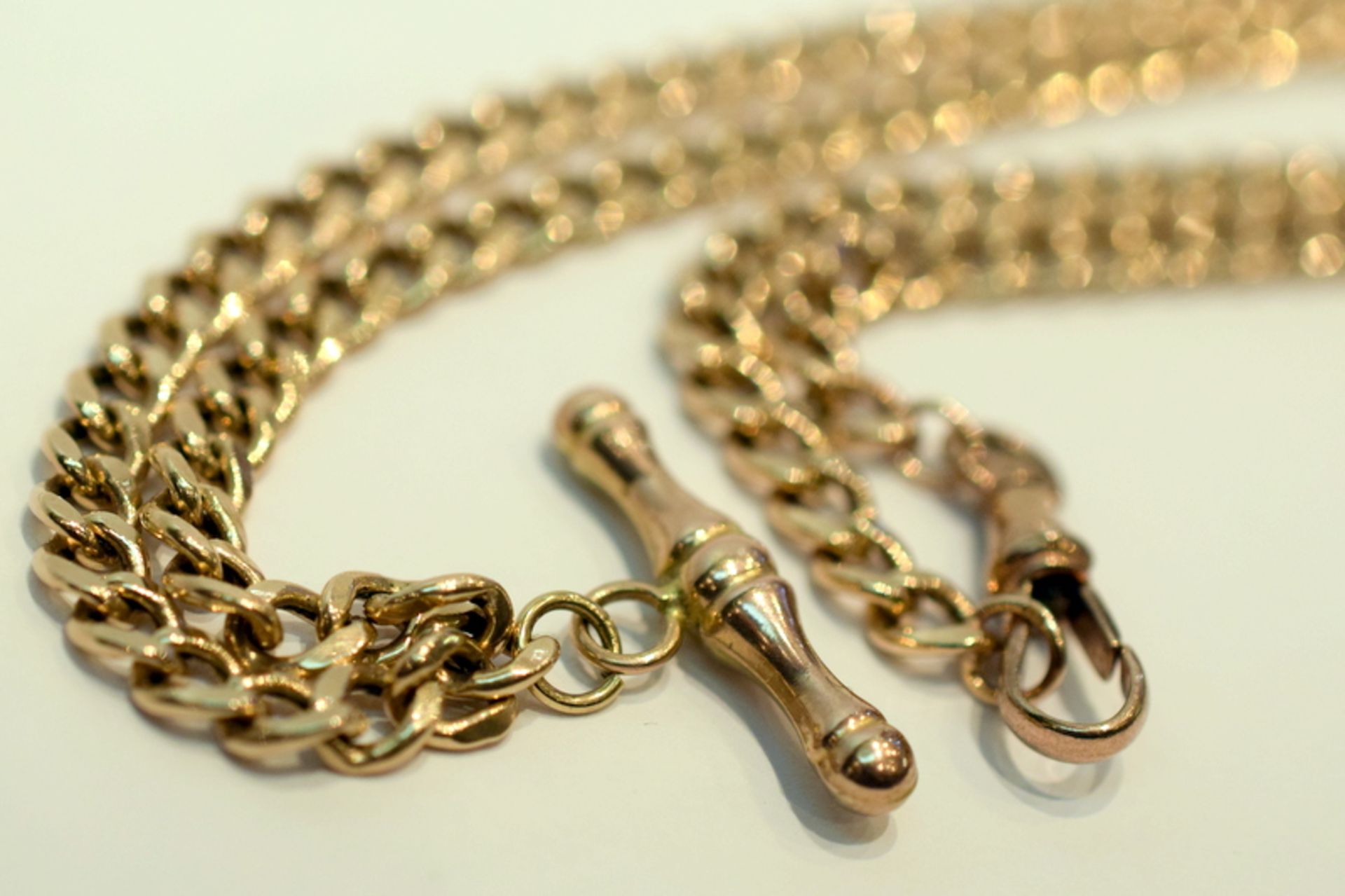 9ct Rose Gold Albert Watch Chain With 9ct Rose Gold T-Bar