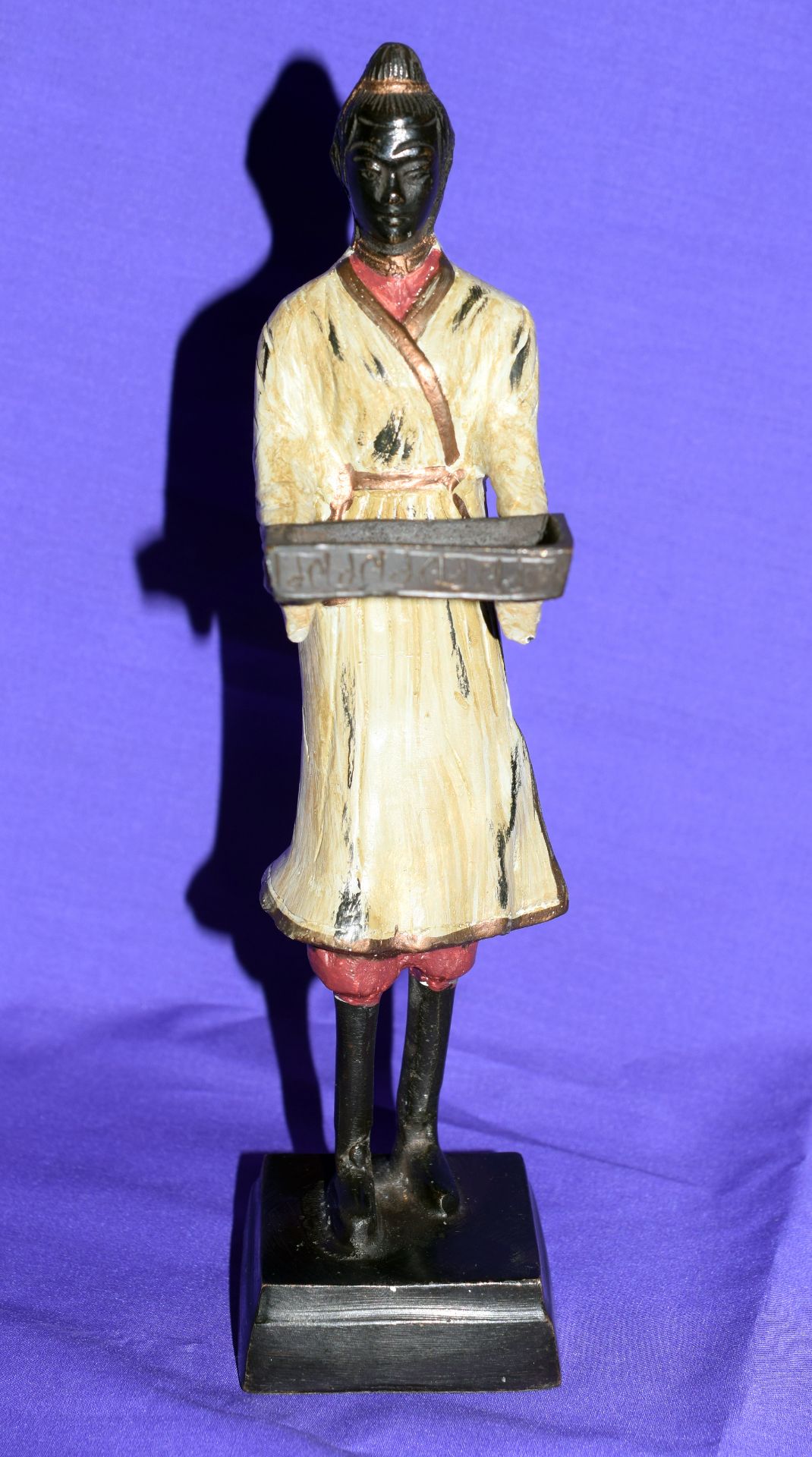 Bronze Cold Painted Figure Of An Eastern Female (Siamese?) Holding A Tray
