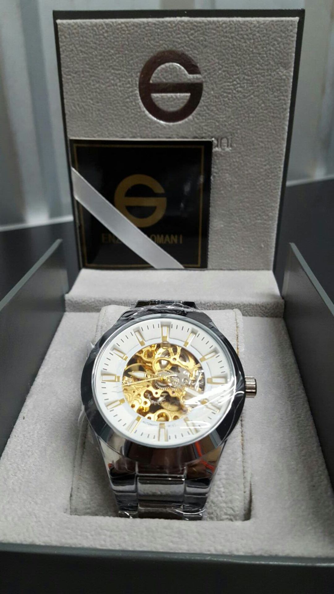 BRAND NEW ENZO GIOMANI EG0021, GENTS SILVER BRACELET, AUTO MOVEMENT MECHANICO WATCH, COMPLETE WITH - Image 2 of 2