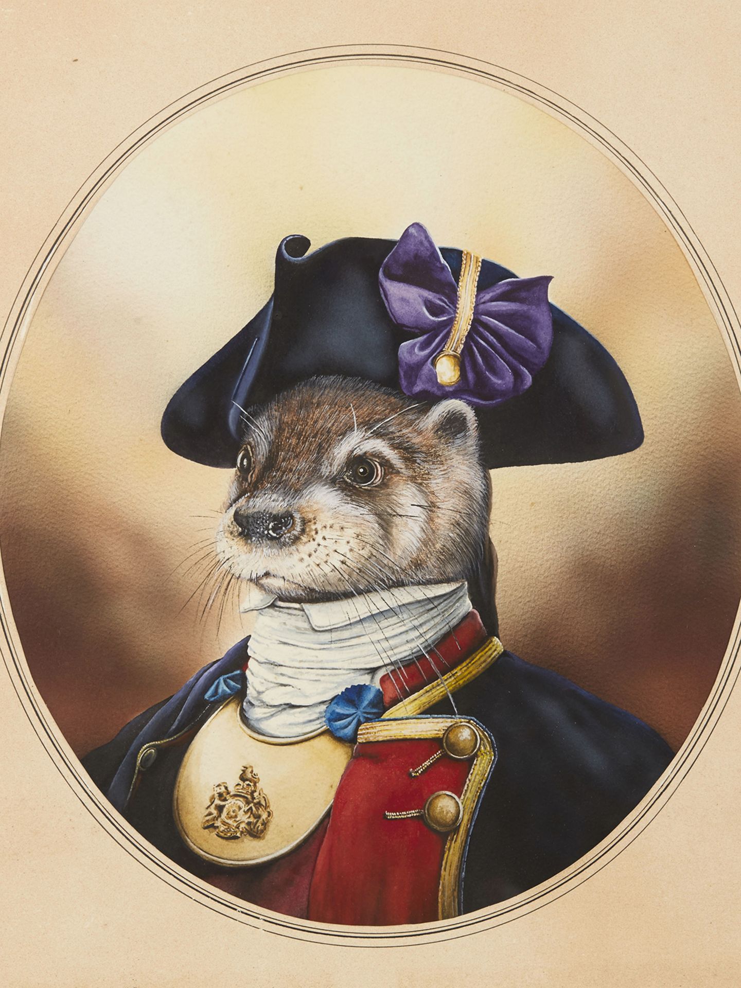 ANTIQUE RUSSIAN WATERCOLOUR, OTTER IN UNIFORM 1913 - Image 2 of 6