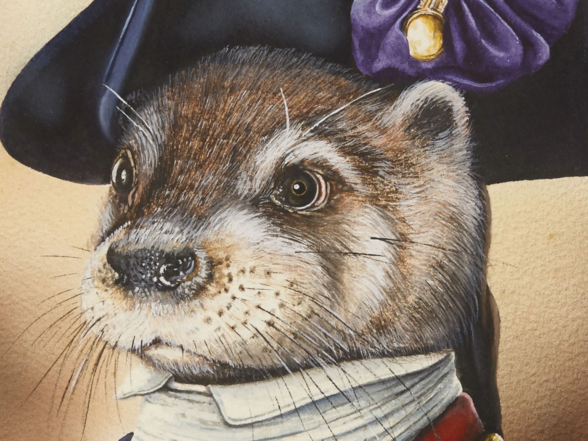 ANTIQUE RUSSIAN WATERCOLOUR, OTTER IN UNIFORM 1913 - Image 3 of 6