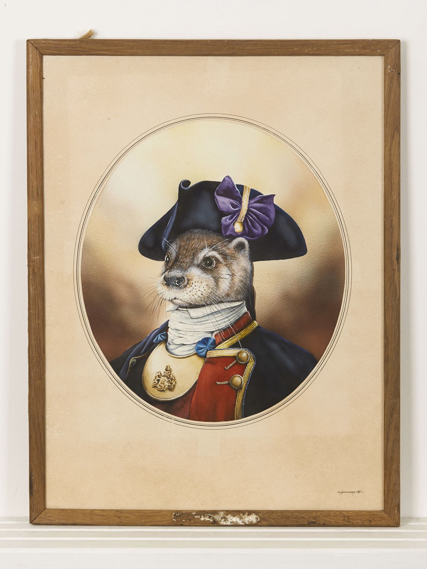 ANTIQUE RUSSIAN WATERCOLOUR, OTTER IN UNIFORM 1913