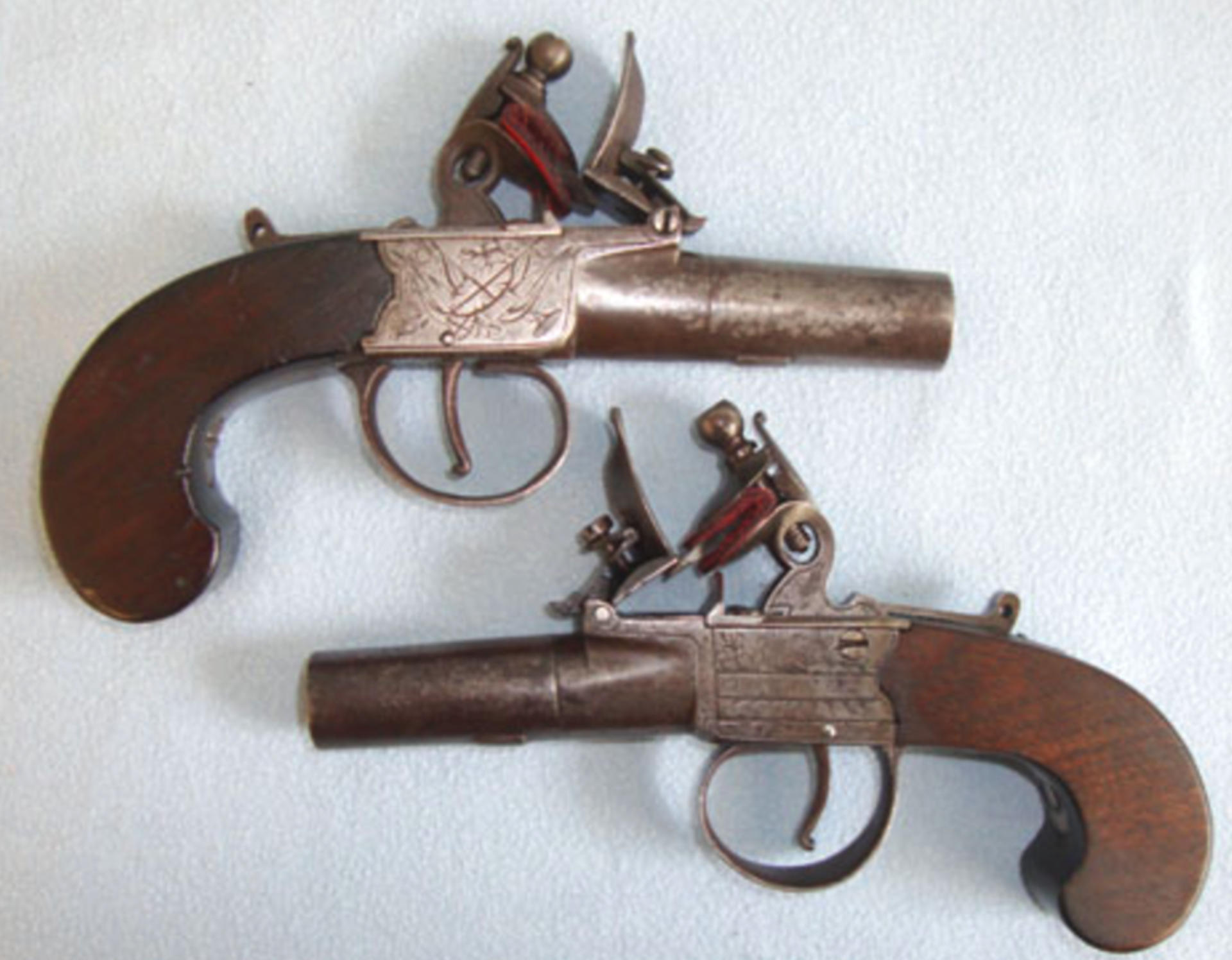 1793-1833 Pair Of Thomas Fisher London English Flintlock Pocket Pistols .47" Bore Screw Off Barrels