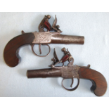 1793-1833 Pair Of Thomas Fisher London English Flintlock Pocket Pistols .47" Bore Screw Off Barrels