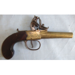 1805-1808 Brass 80 Bore Brass Flintlock Pocket Pistol By Mary Jover London With Screw Off Barrel