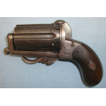MATCHING NUMBERS, C1870 Spanish 6 Shot 7mm Calibre Double Action Pinfire Pepperbox Pocket Revolver