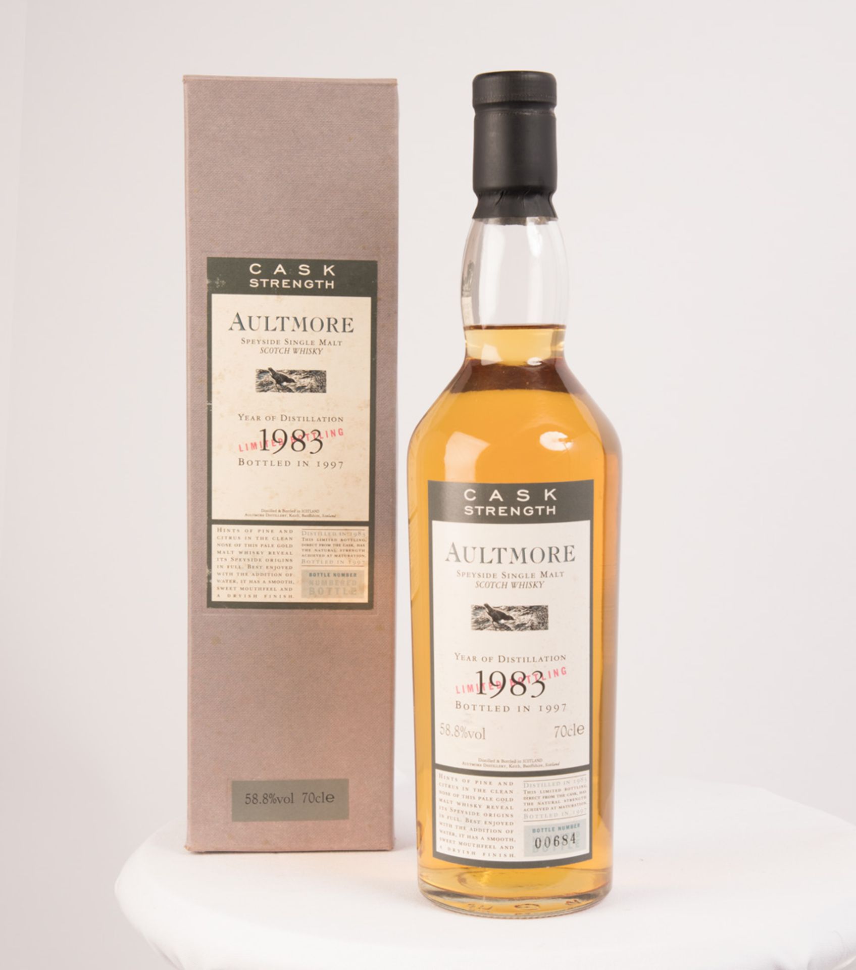 AULTMORE 1983 FLORA & FAUNA Cask strength single Speyside malt Scotch whisky. Distilled 1983,