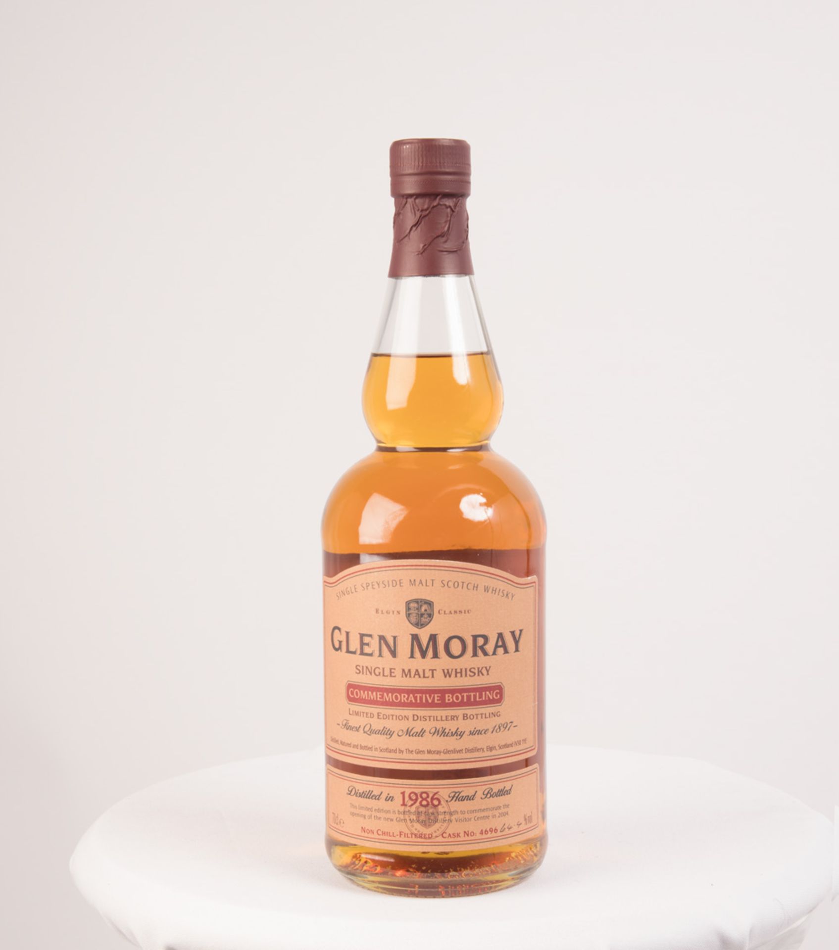 GLEN MORAY 1986 Single Speyside malt whisky from Cask no.4696, aged over 17 years, bottled to