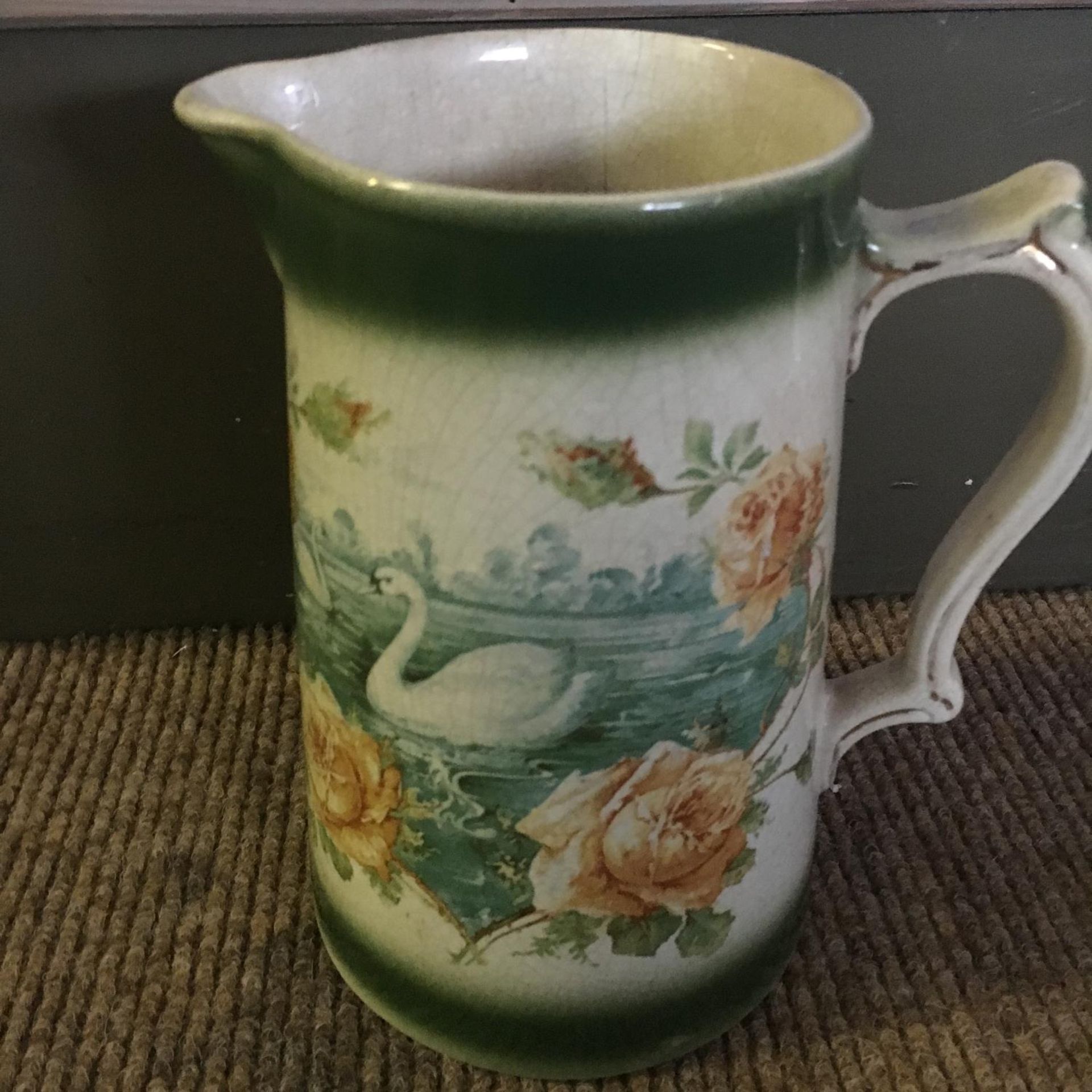 Antique Water Jug with Floral and Swan Decoration