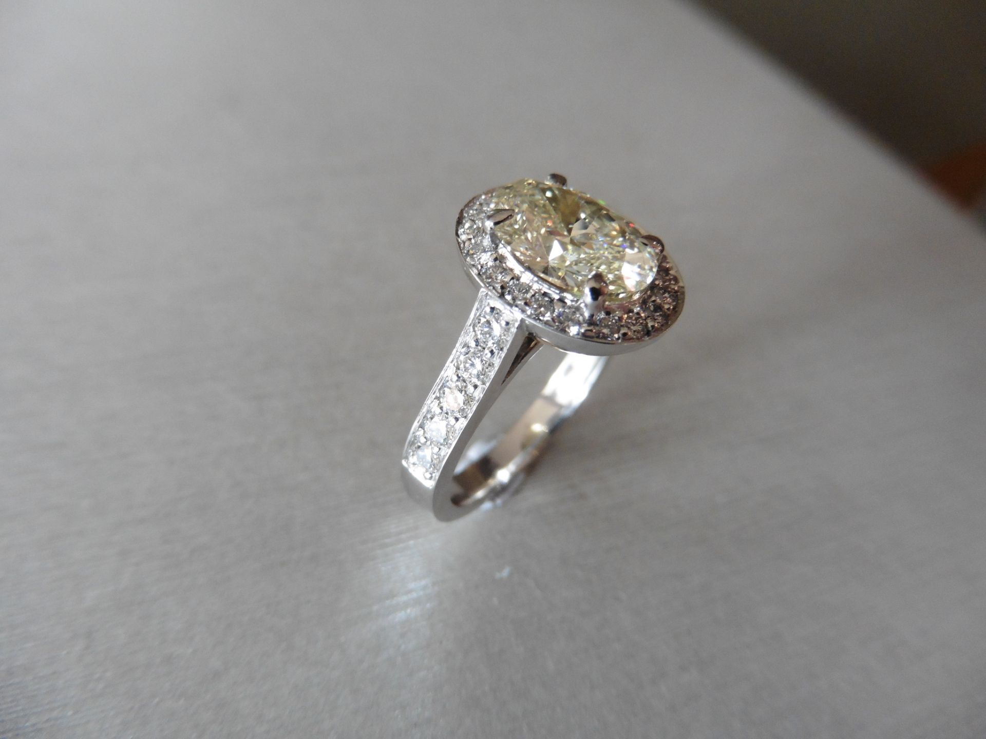 2.01ct diamond set solitaire ring. 2.01ct oval cut natural yellow diamond in the centre VS2 clarity. - Image 2 of 6