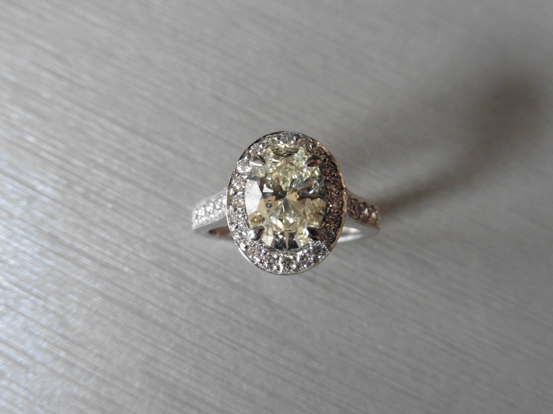 2.01ct diamond set solitaire ring. 2.01ct oval cut natural yellow diamond in the centre VS2 clarity. - Image 6 of 6