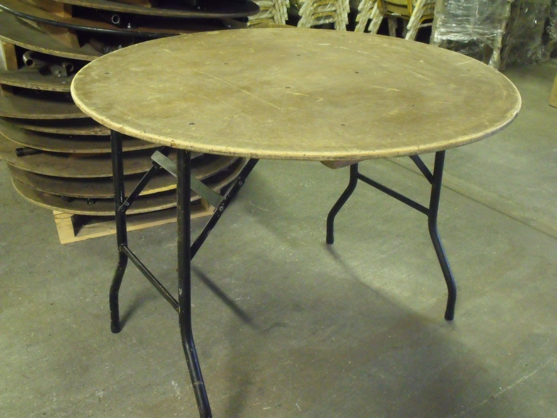 6 x used 3ft round banqueting table with fold up American style legs