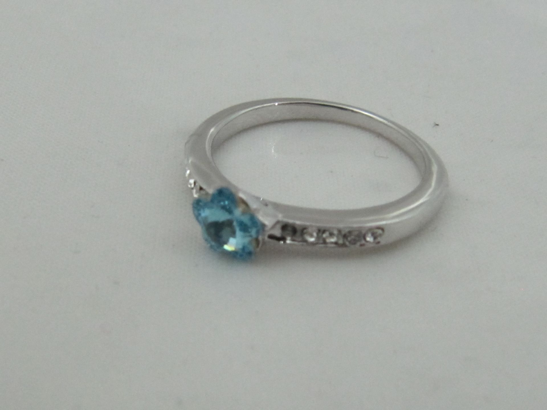 10k White Gold Filled with Blue Sapphire. Size N. - Image 2 of 7