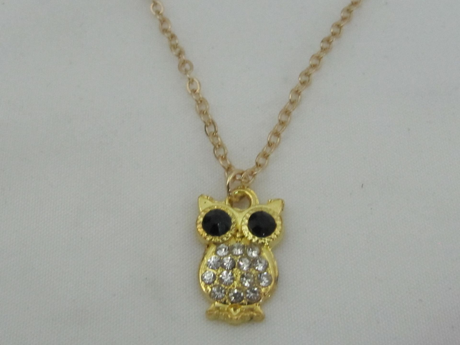 Owl Pendant. Gold Fashion Necklace.