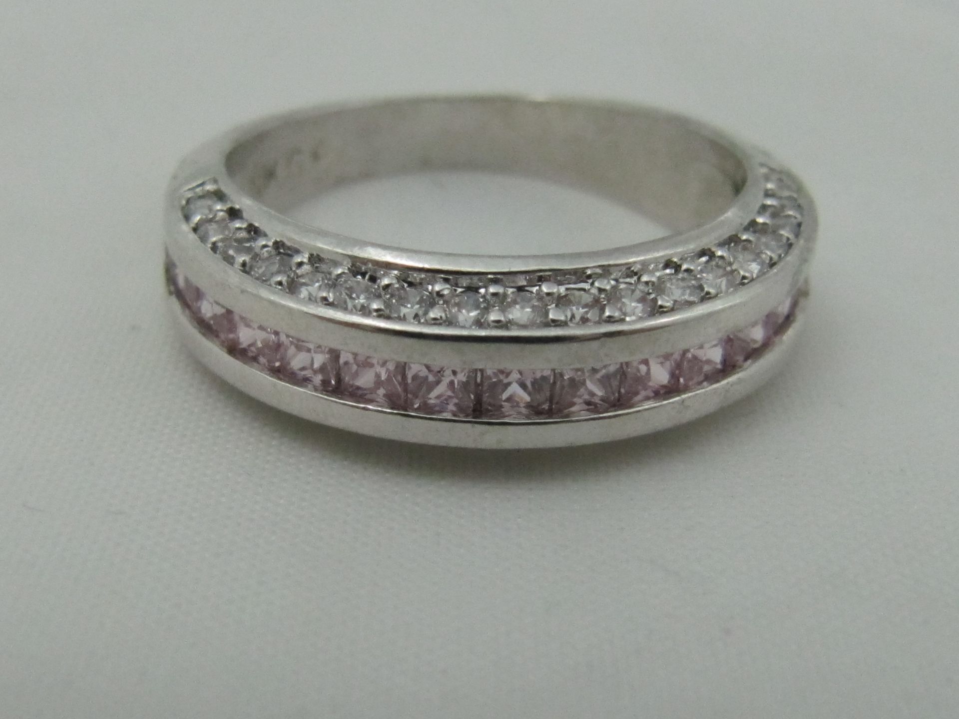 10k White Gold Filled with Pink Sapphires. Size M.